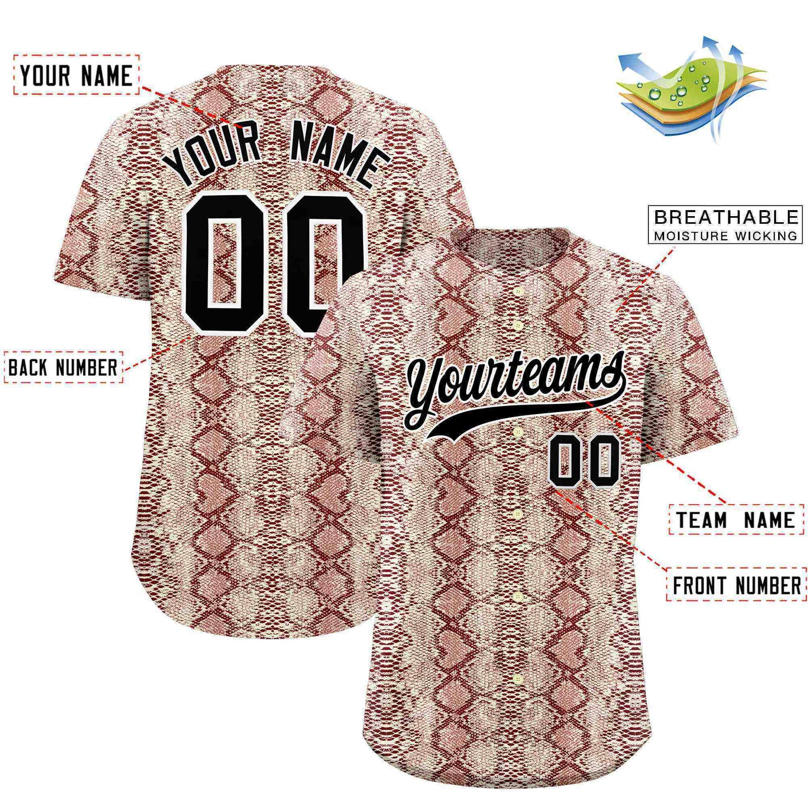 Custom Multi Color Snakeskin Pattern Authentic Baseball Jersey