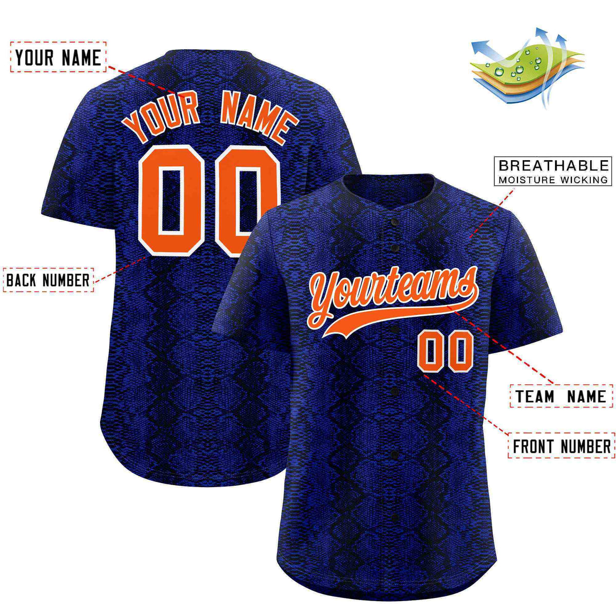 Custom Multi Color Snakeskin Pattern Authentic Baseball Jersey