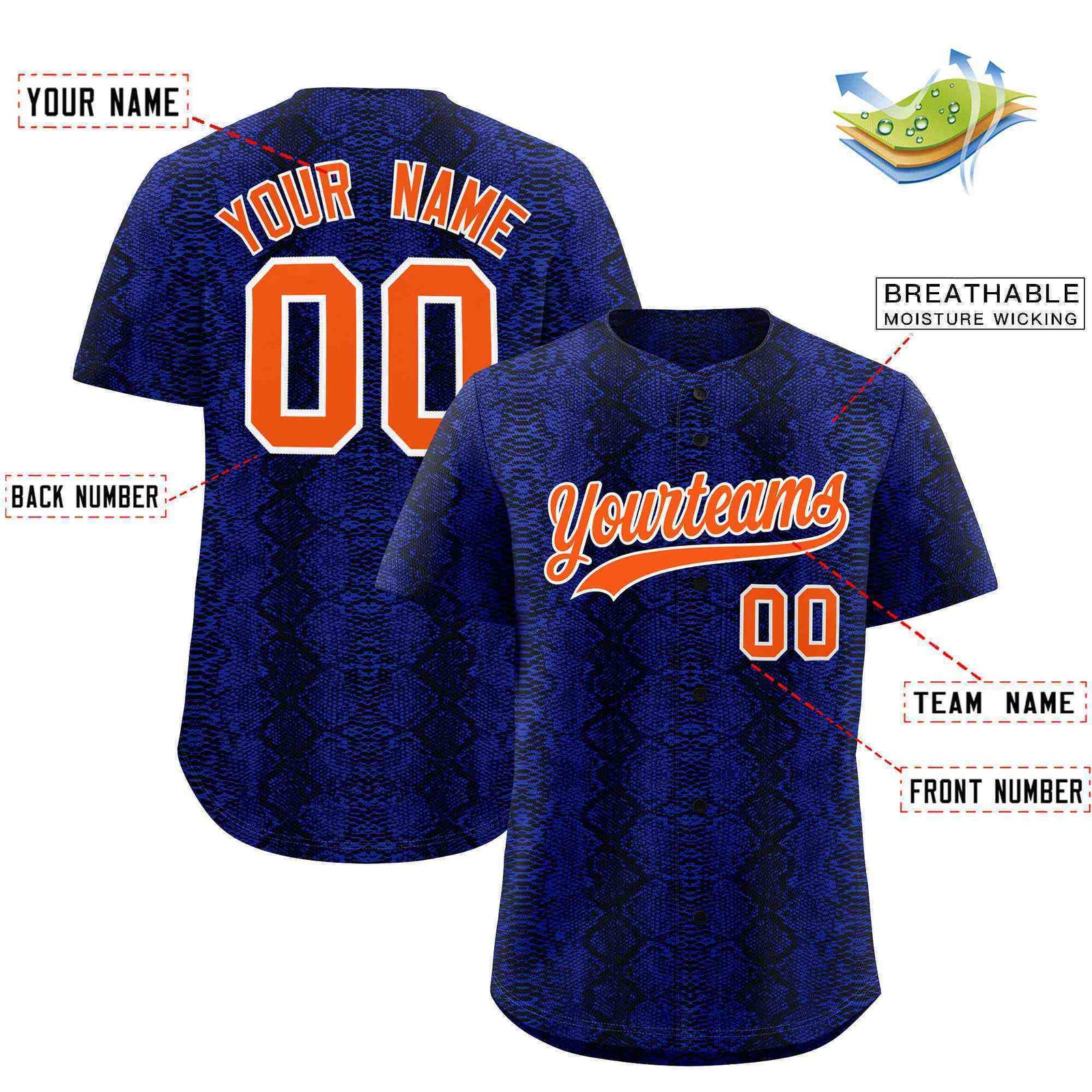 Custom Multi Color Snakeskin Pattern Authentic Baseball Jersey