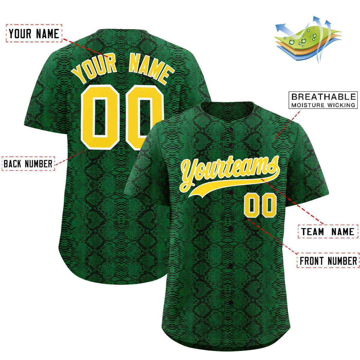 Custom Multi Color Snakeskin Pattern Authentic Baseball Jersey