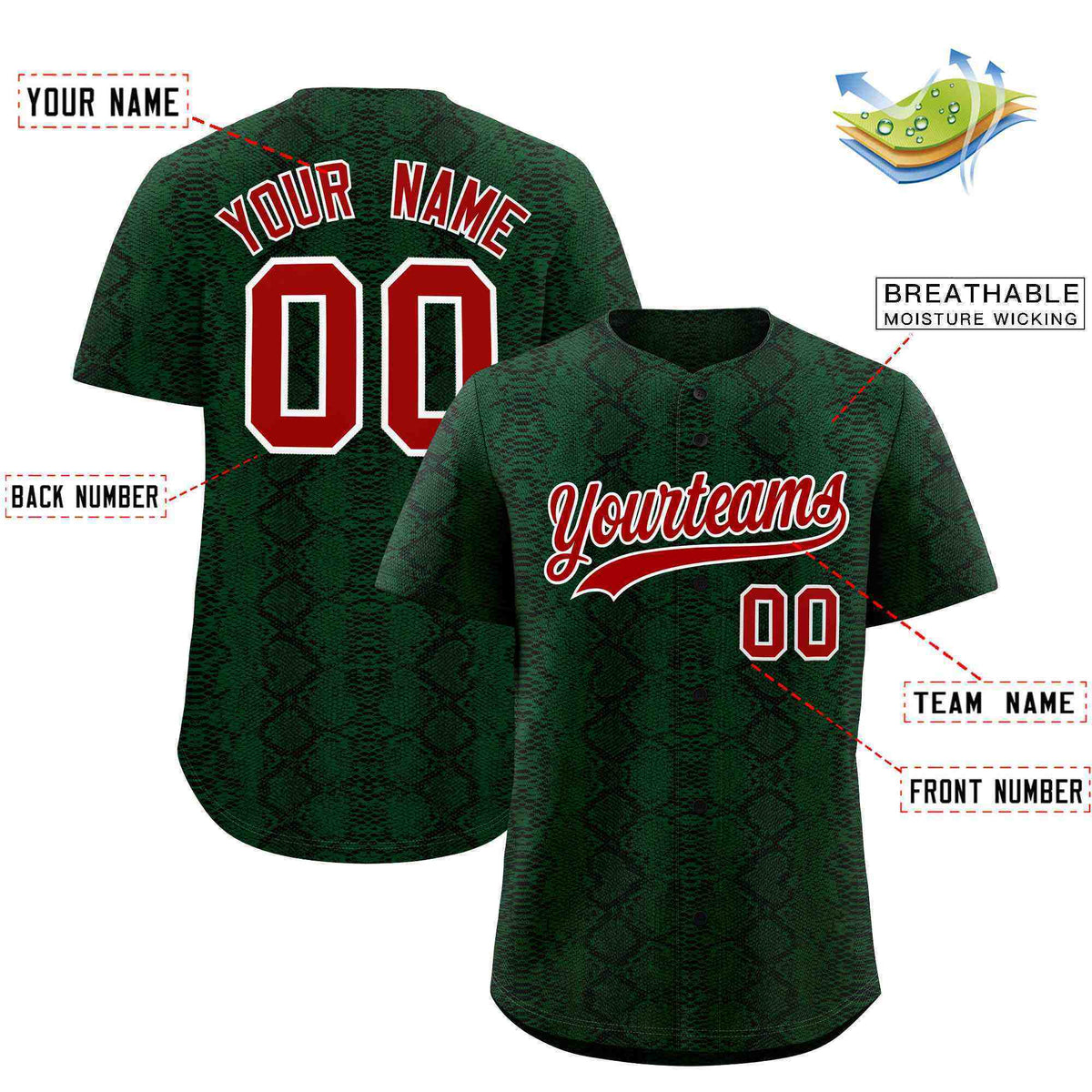 Custom Multi Color Snakeskin Pattern Authentic Baseball Jersey