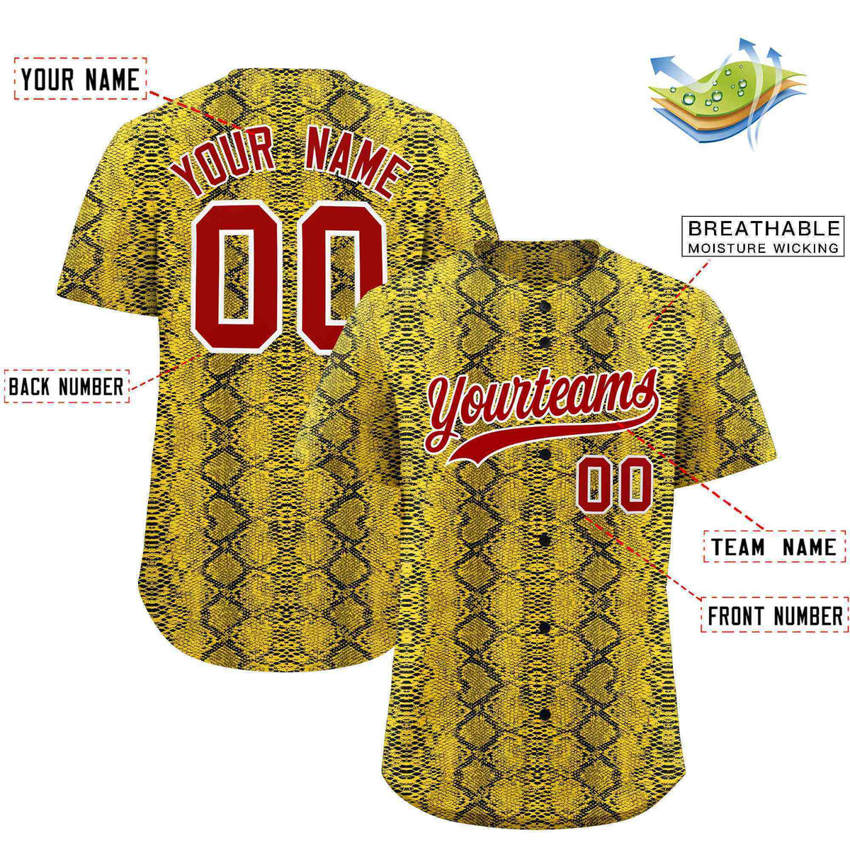 Custom Multi Color Snakeskin Pattern Authentic Baseball Jersey
