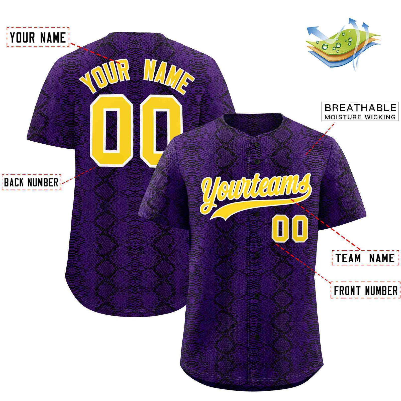 Custom Multi Color Snakeskin Pattern Authentic Baseball Jersey