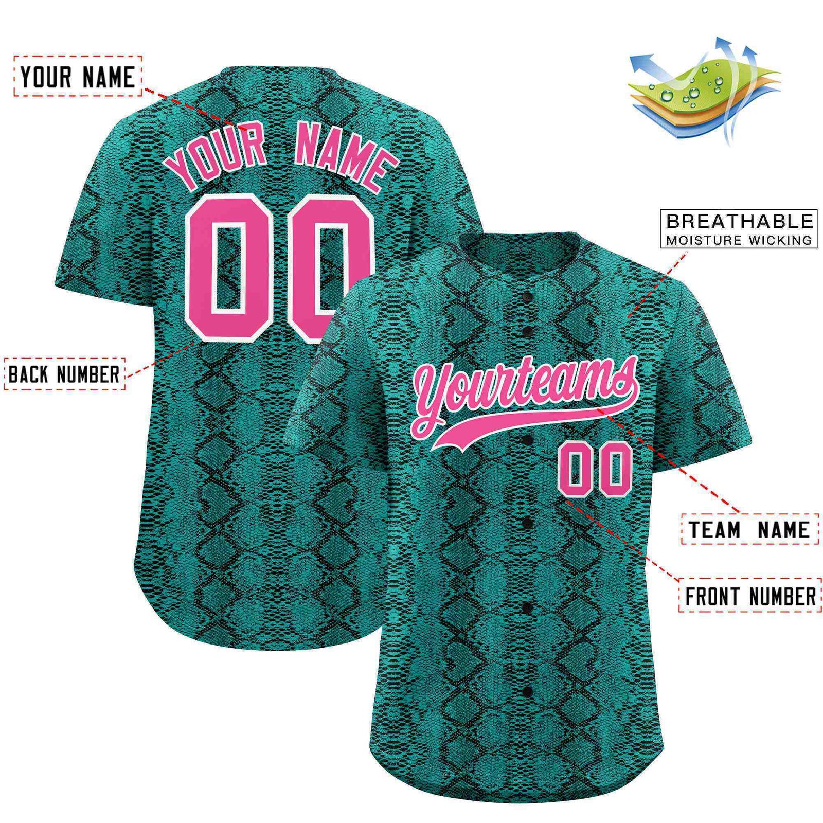 Custom Multi Color Snakeskin Pattern Authentic Baseball Jersey