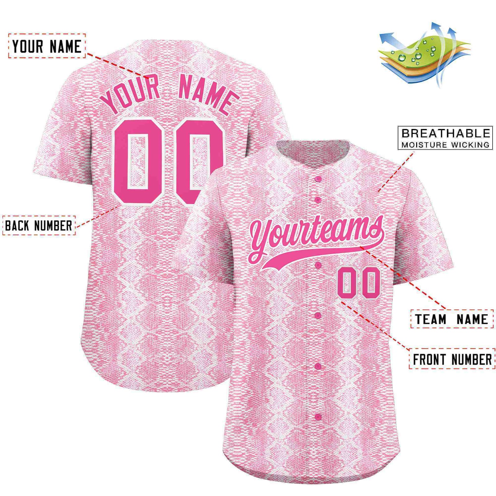 Custom Multi Color Snakeskin Pattern Authentic Baseball Jersey