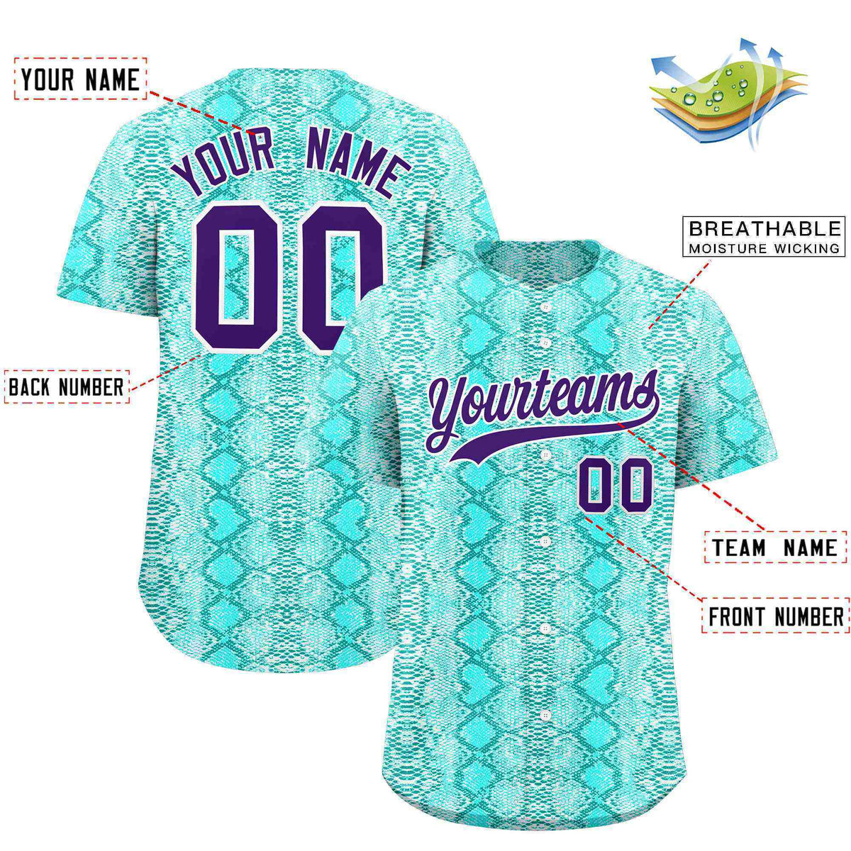 Custom Multi Color Snakeskin Pattern Authentic Baseball Jersey