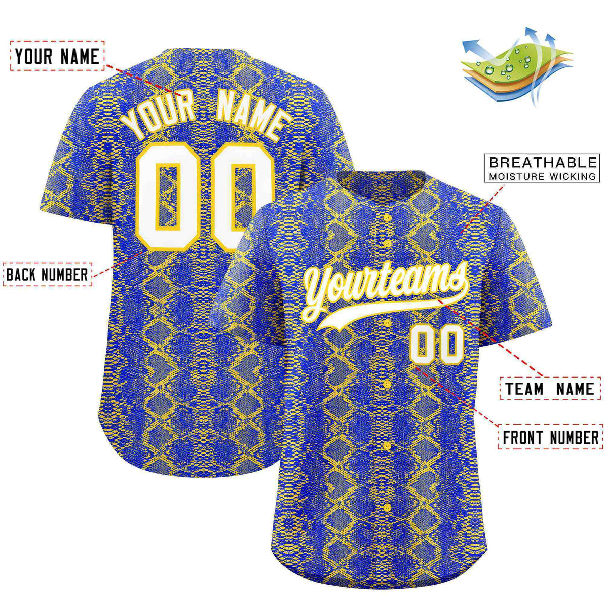 Custom Multi Color Snakeskin Pattern Authentic Baseball Jersey