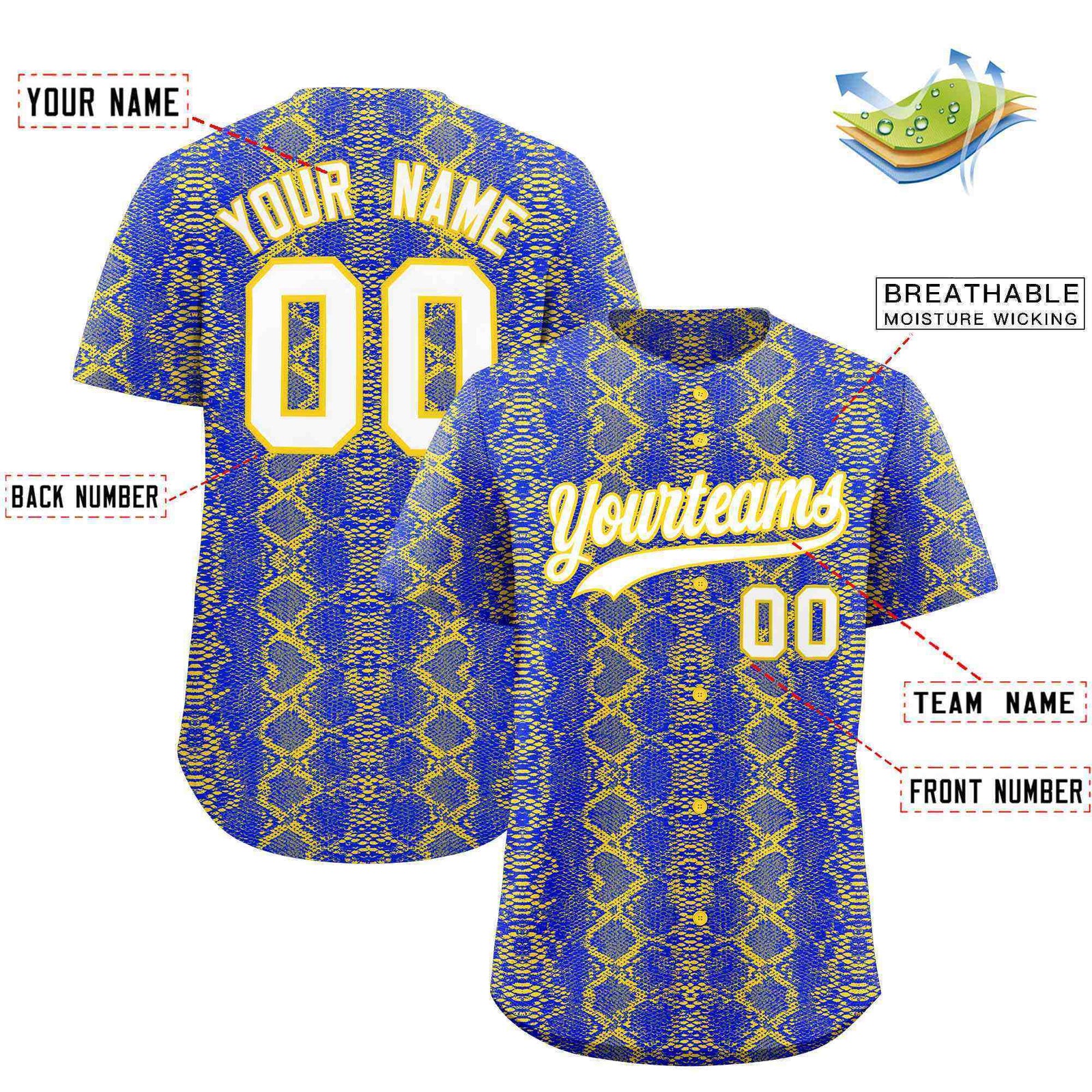 Custom Multi Color Snakeskin Pattern Authentic Baseball Jersey