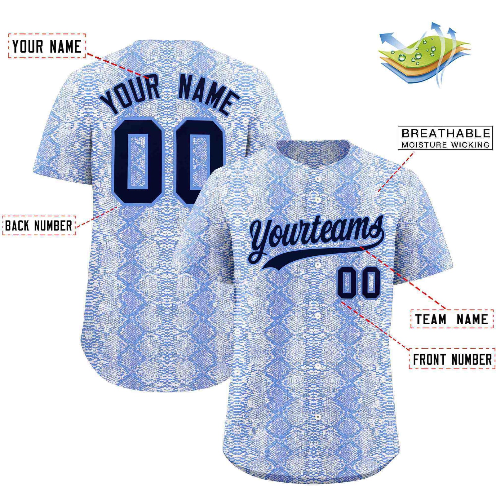 Custom Multi Color Snakeskin Pattern Authentic Baseball Jersey