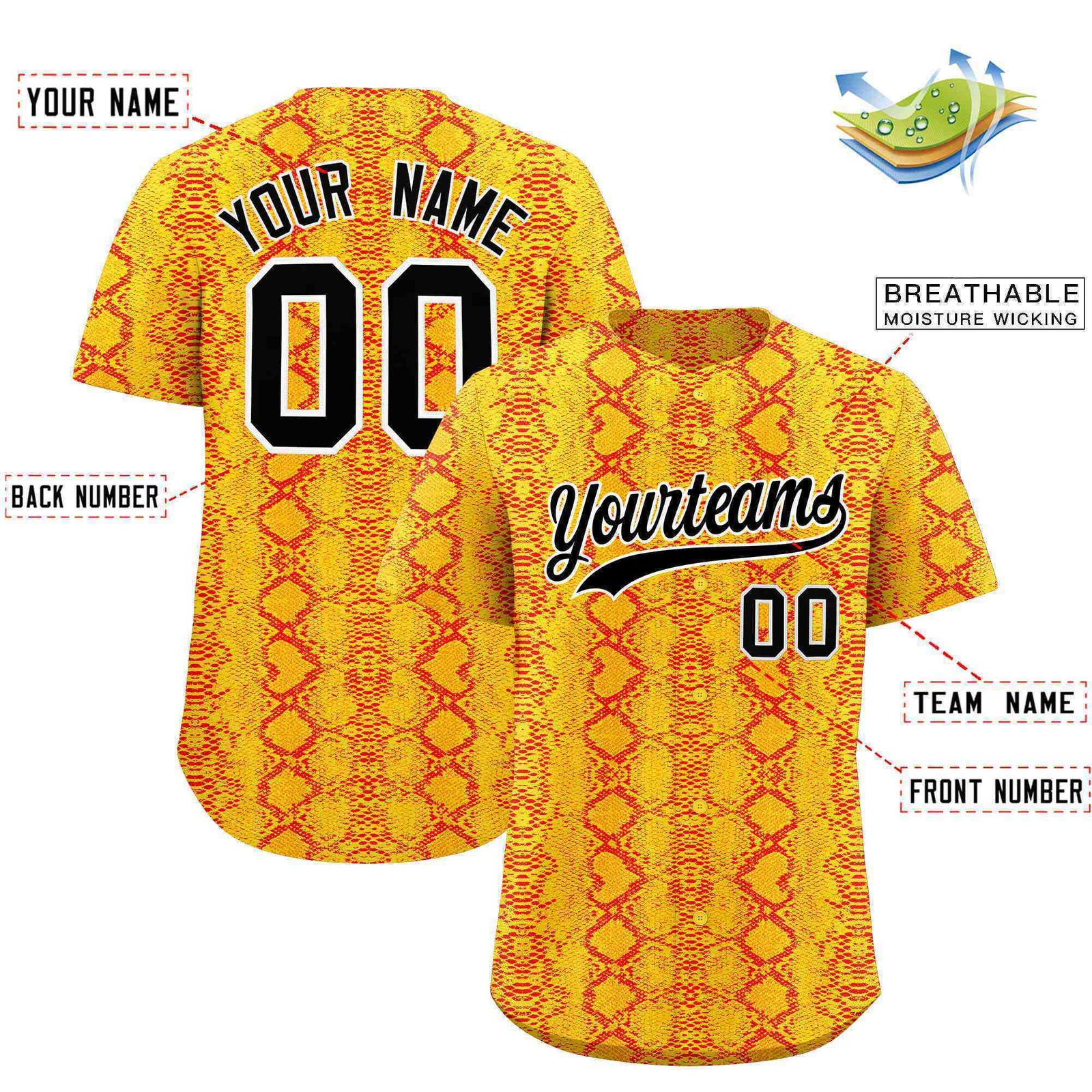 Custom Multi Color Snakeskin Pattern Authentic Baseball Jersey
