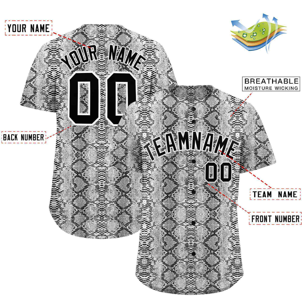 Custom Multi Color Snakeskin Pattern Authentic Baseball Jersey