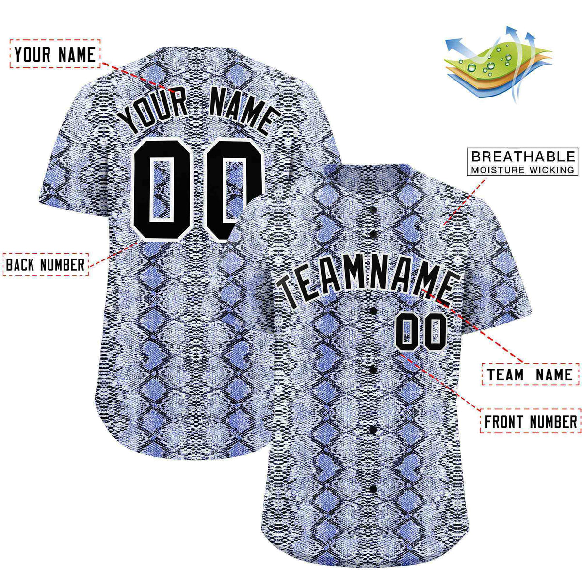 Custom Multi Color Snakeskin Pattern Authentic Baseball Jersey
