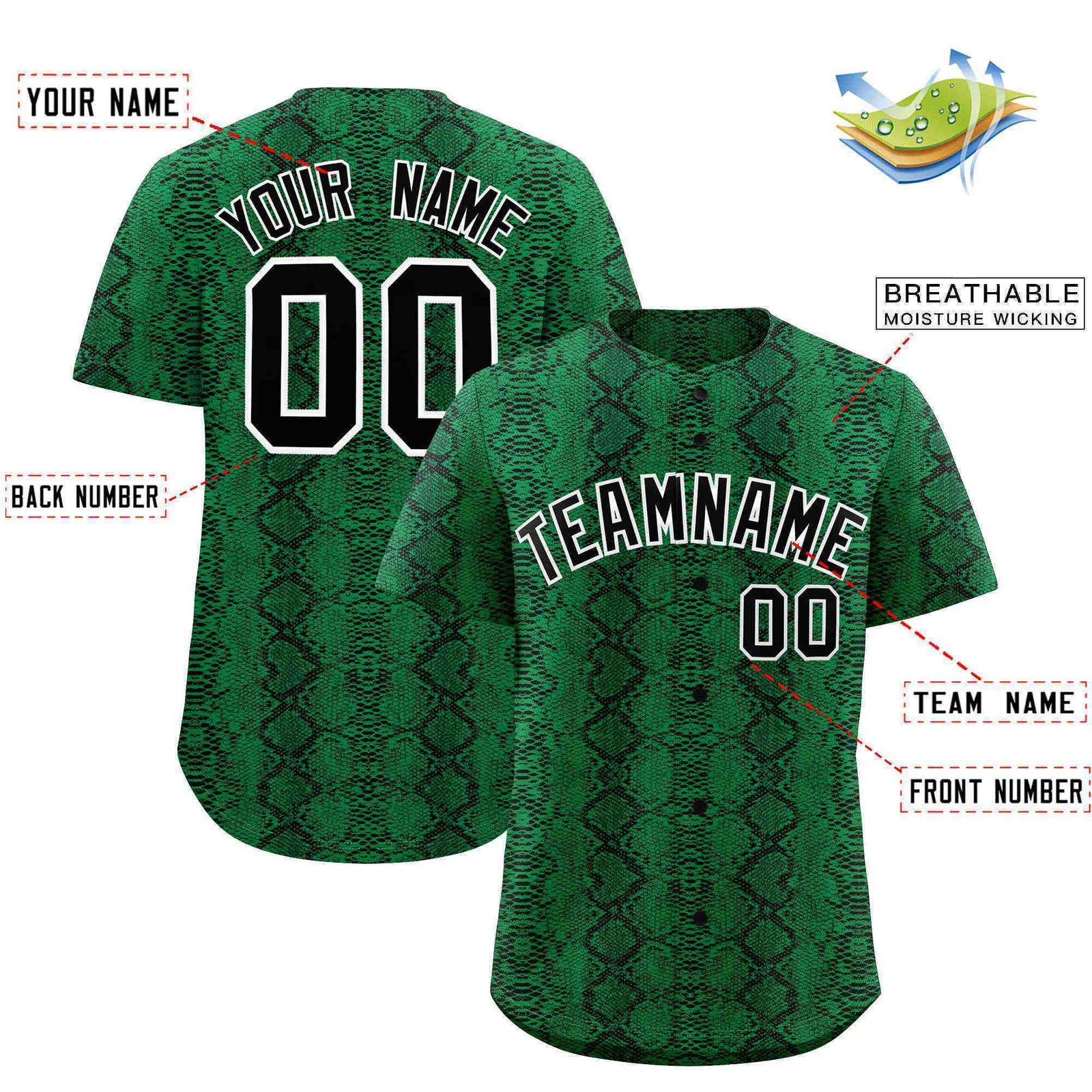 Custom Multi Color Snakeskin Pattern Authentic Baseball Jersey