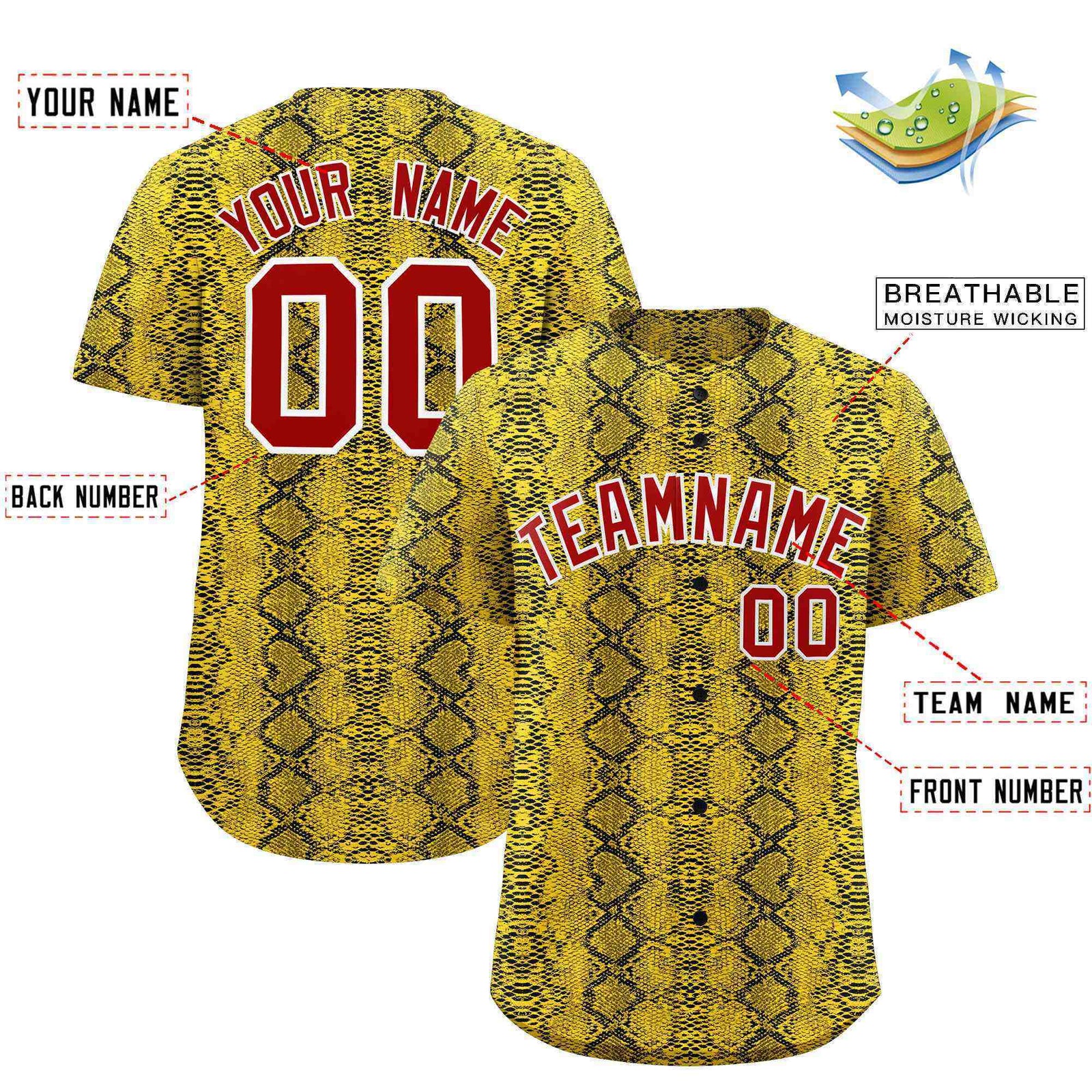 Custom Multi Color Snakeskin Pattern Authentic Baseball Jersey