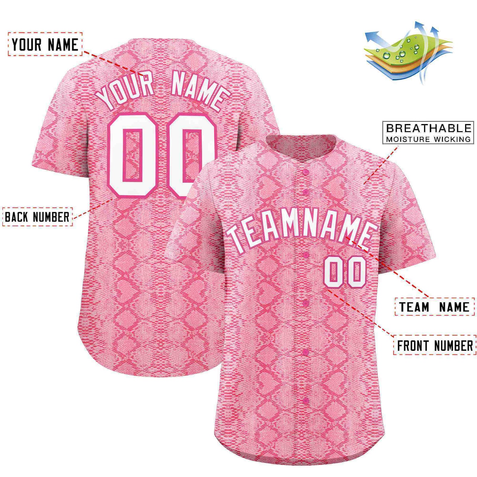 Custom Multi Color Snakeskin Pattern Authentic Baseball Jersey