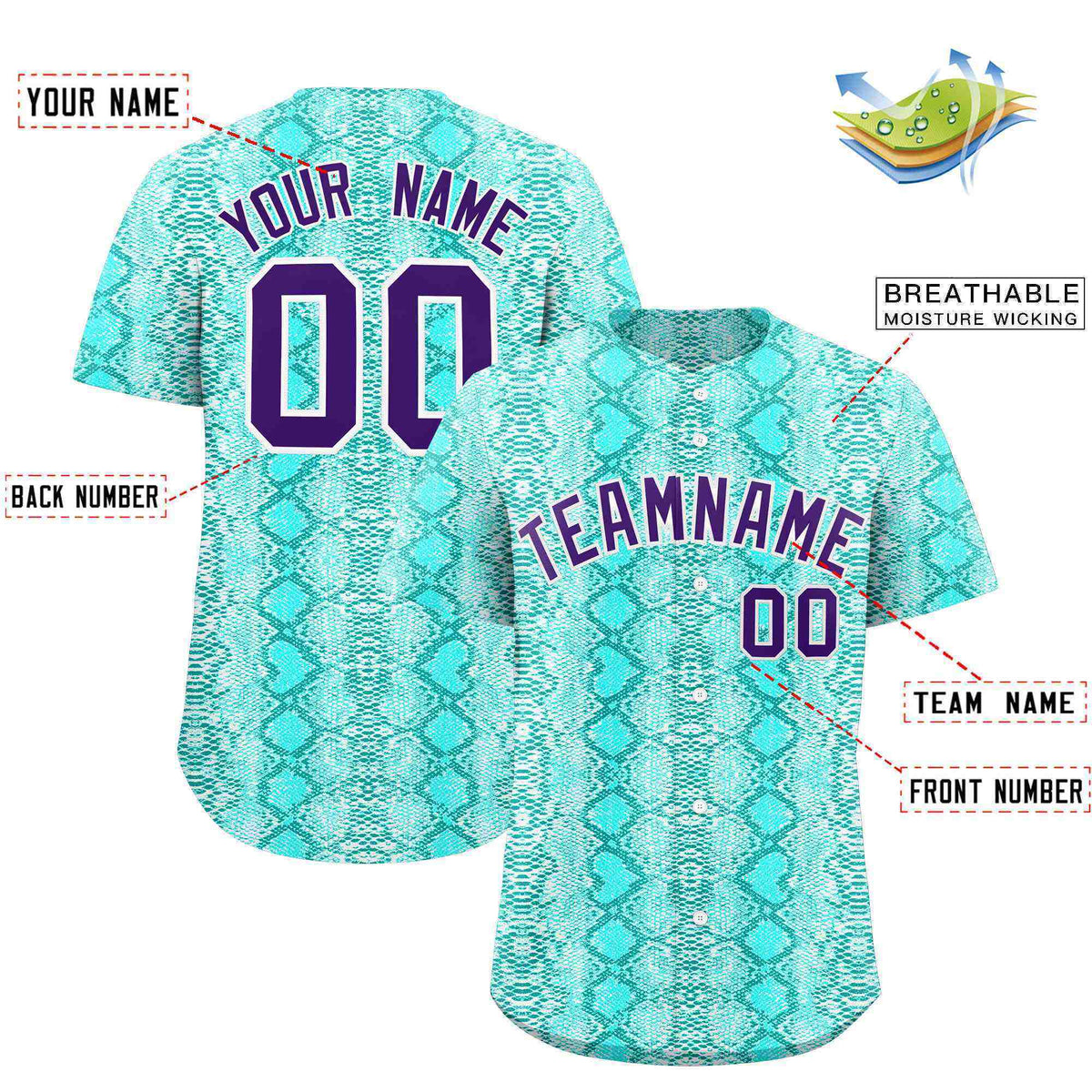 Custom Multi Color Snakeskin Pattern Authentic Baseball Jersey