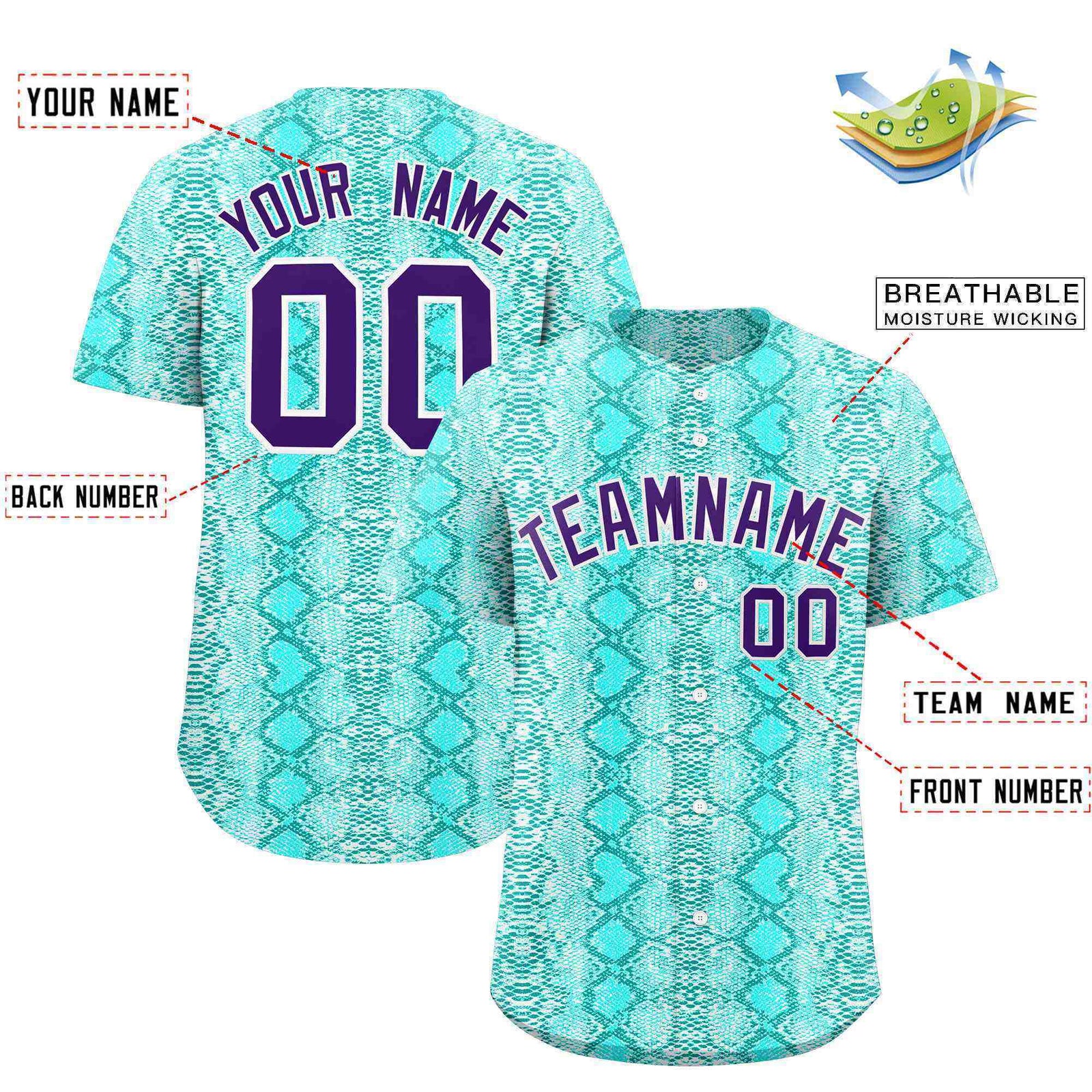 Custom Multi Color Snakeskin Pattern Authentic Baseball Jersey