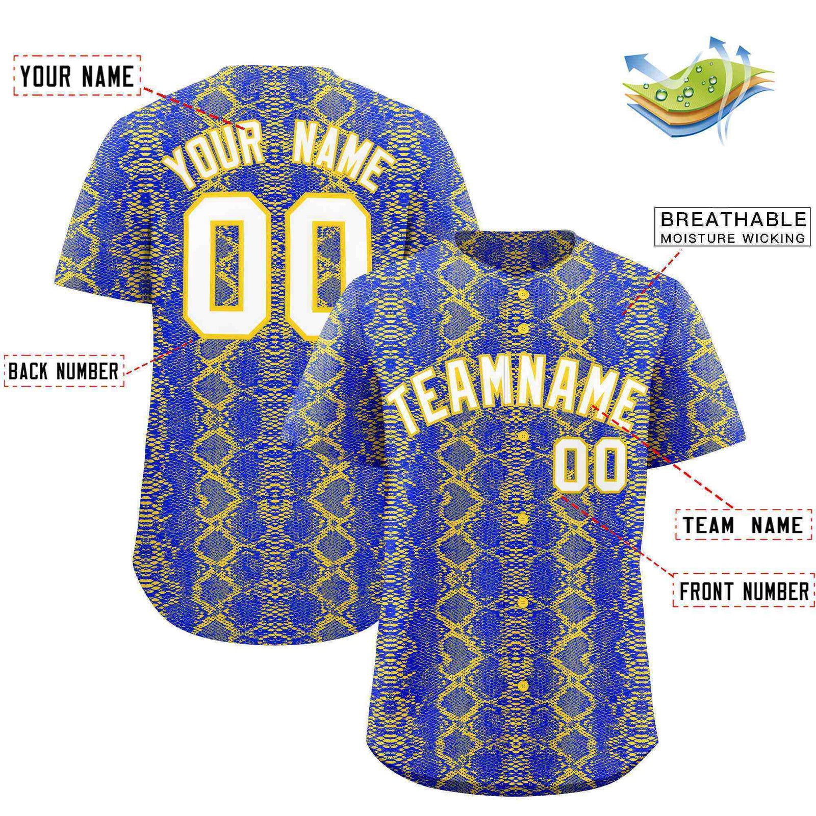 Custom Multi Color Snakeskin Pattern Authentic Baseball Jersey