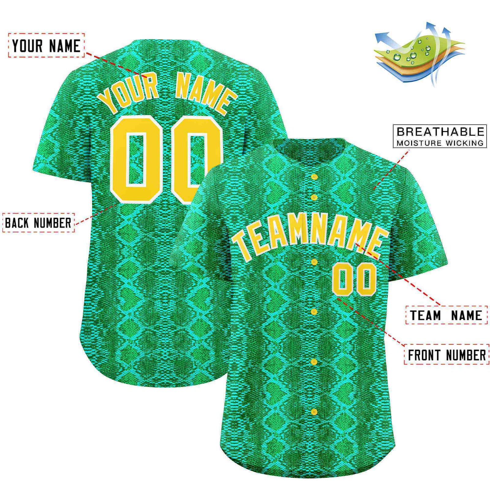 Custom Multi Color Snakeskin Pattern Authentic Baseball Jersey