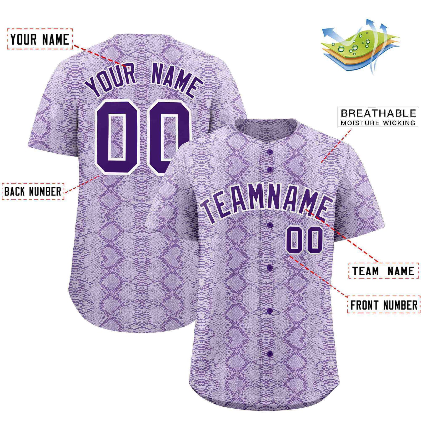 Custom Multi Color Snakeskin Pattern Authentic Baseball Jersey