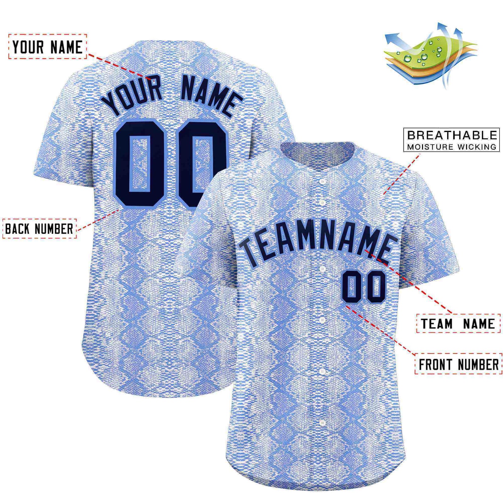 Custom Multi Color Snakeskin Pattern Authentic Baseball Jersey