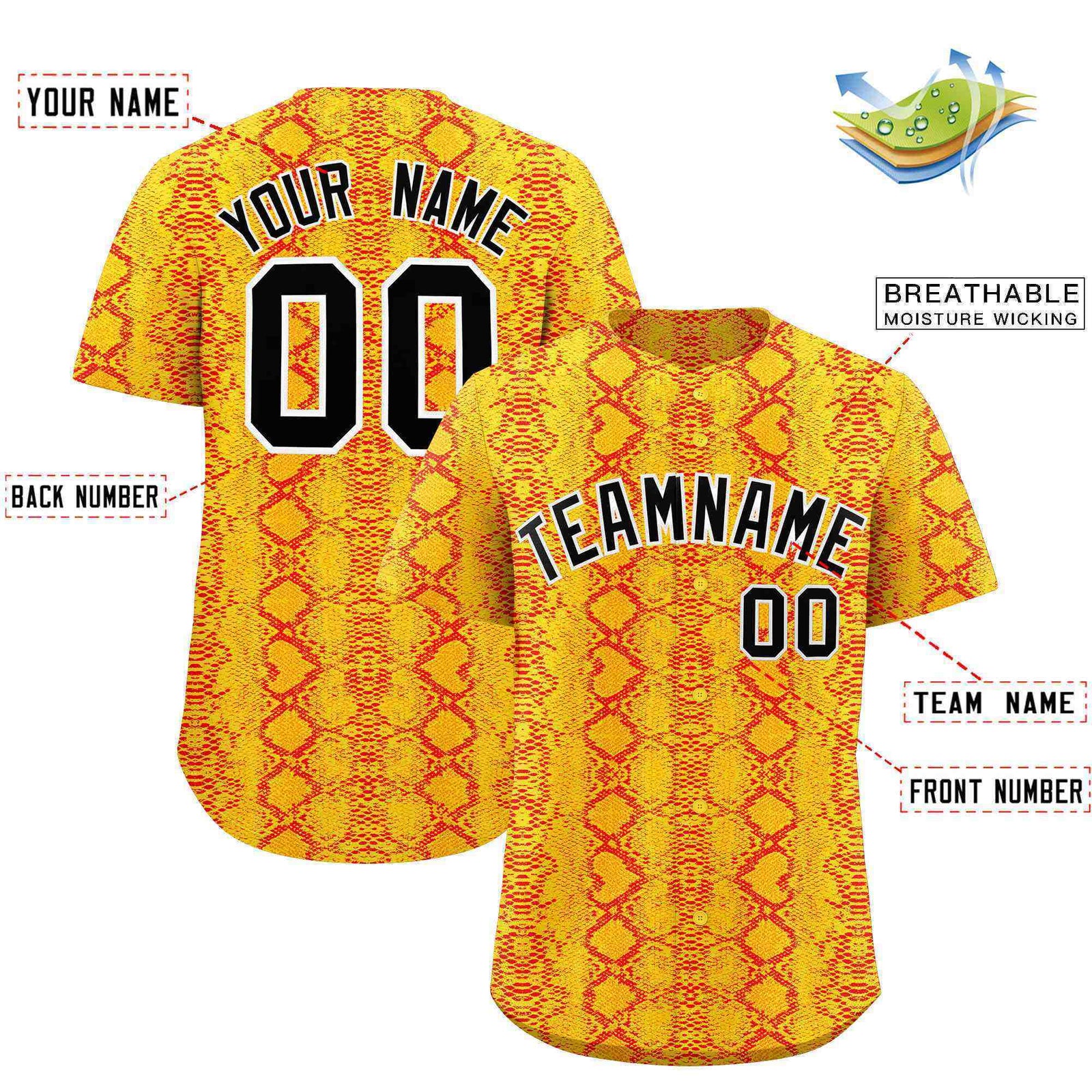 Custom Multi Color Snakeskin Pattern Authentic Baseball Jersey