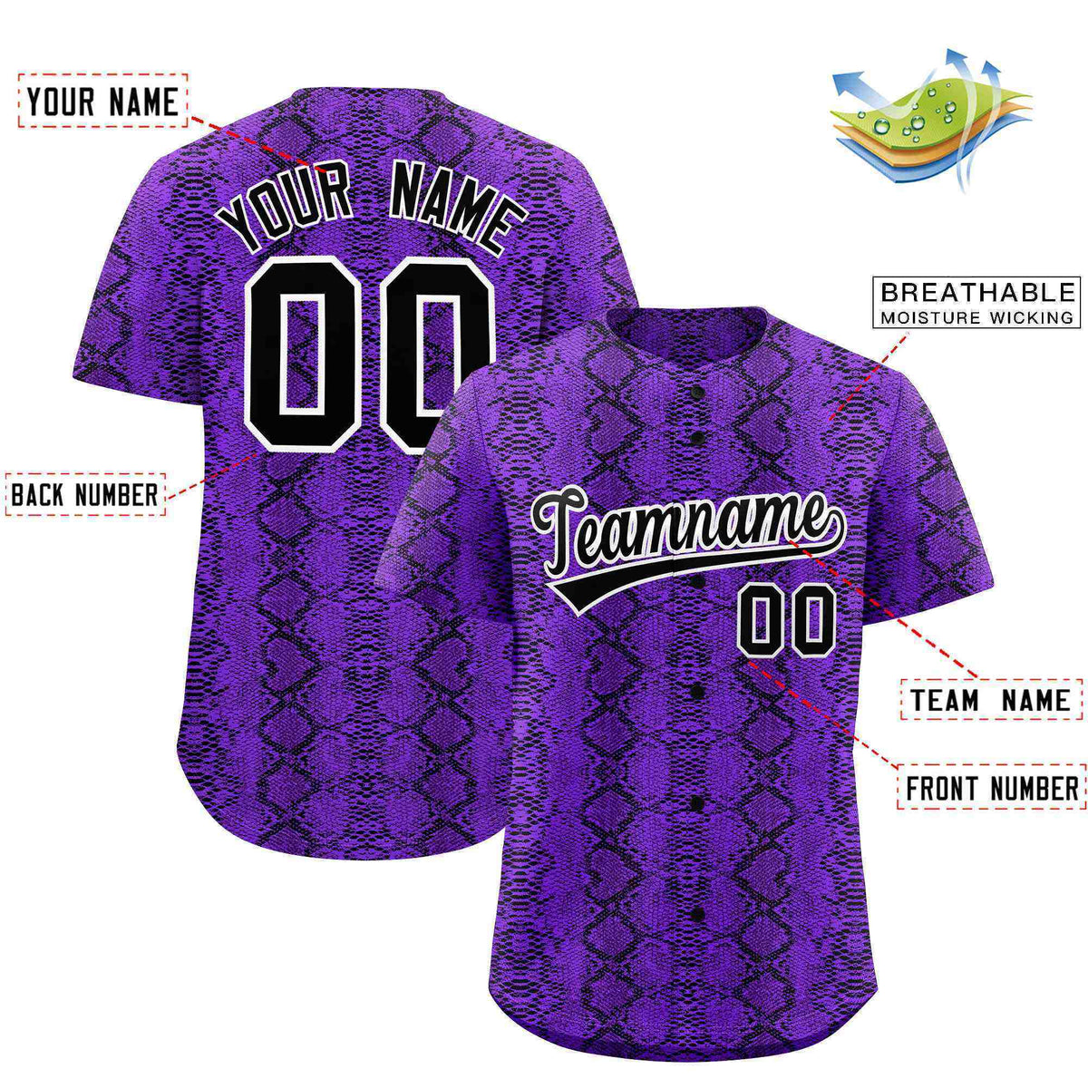Custom Multi Color Snakeskin Pattern Authentic Baseball Jersey