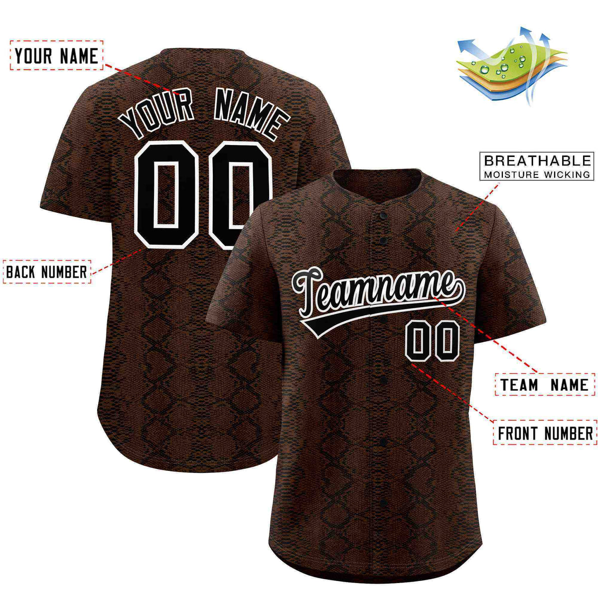 Custom Multi Color Snakeskin Pattern Authentic Baseball Jersey