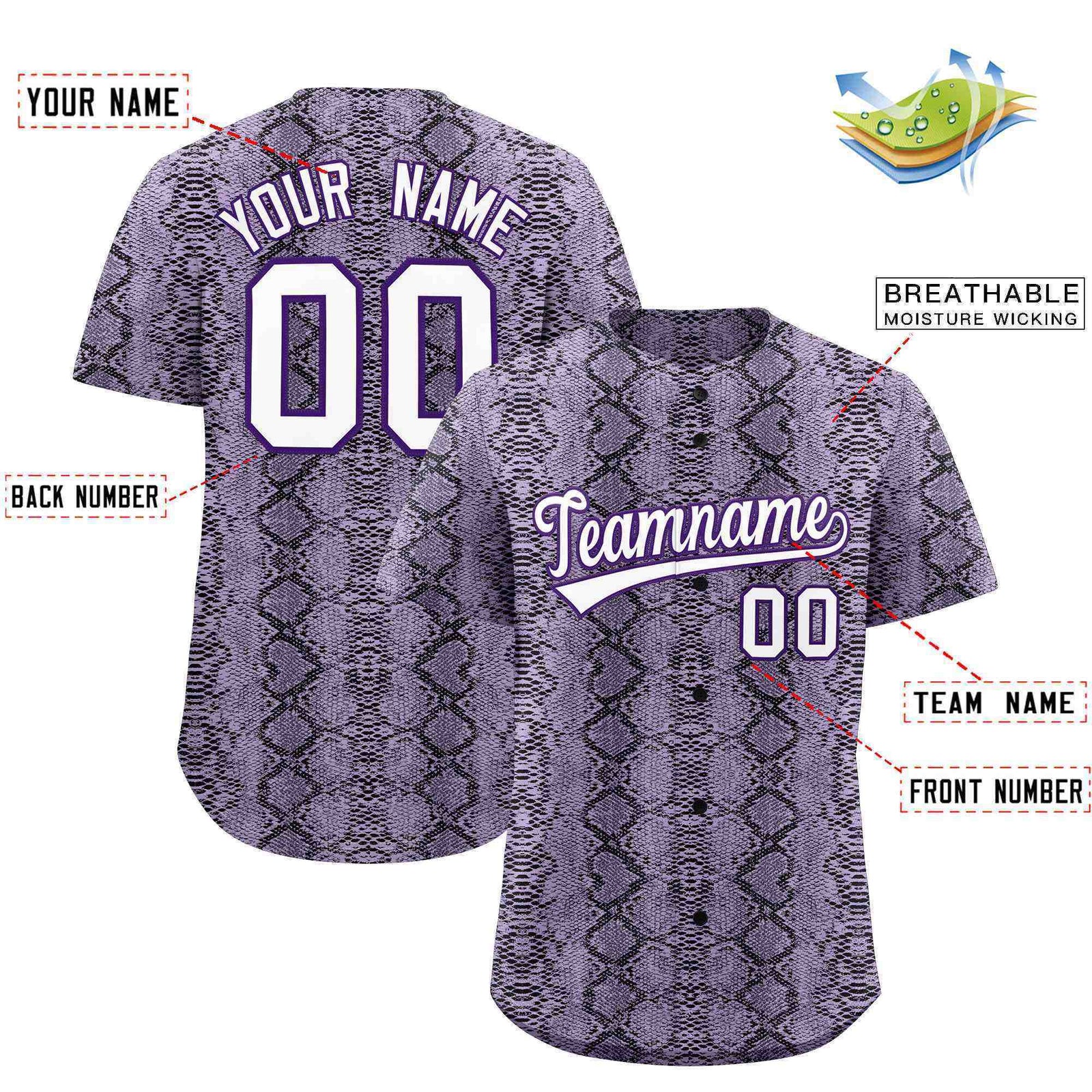 Custom Multi Color Snakeskin Pattern Authentic Baseball Jersey