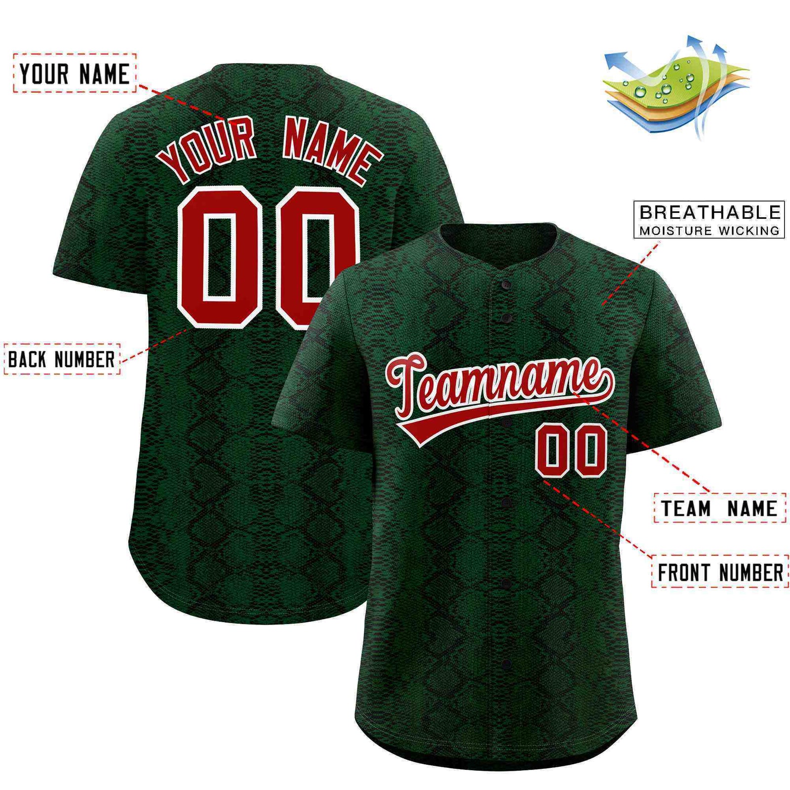 Custom Multi Color Snakeskin Pattern Authentic Baseball Jersey