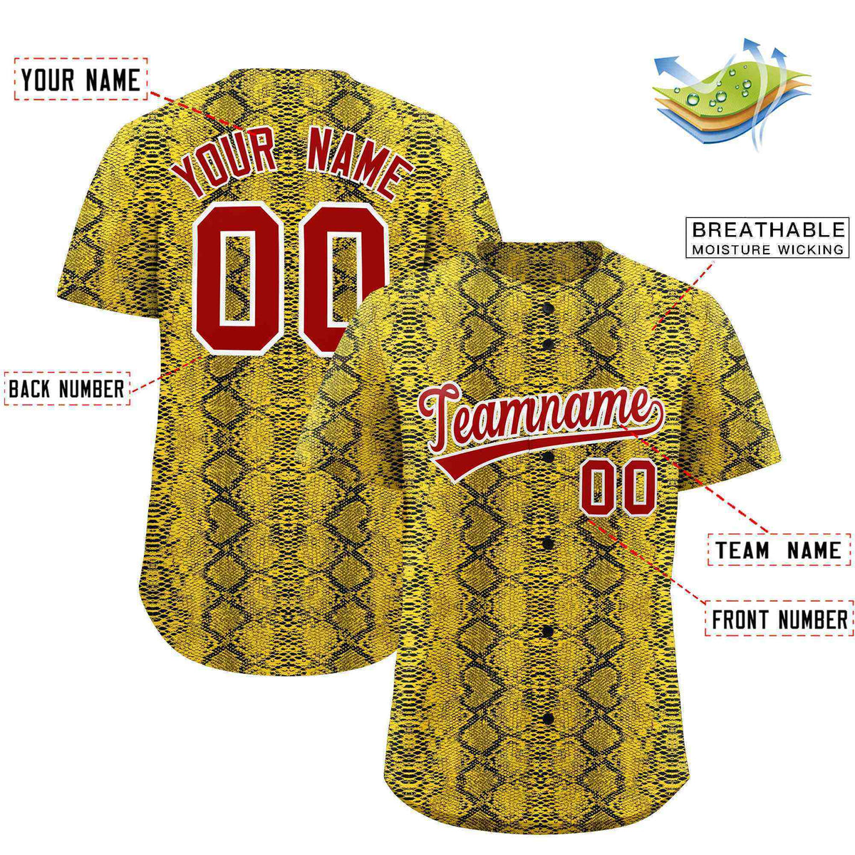 Custom Multi Color Snakeskin Pattern Authentic Baseball Jersey