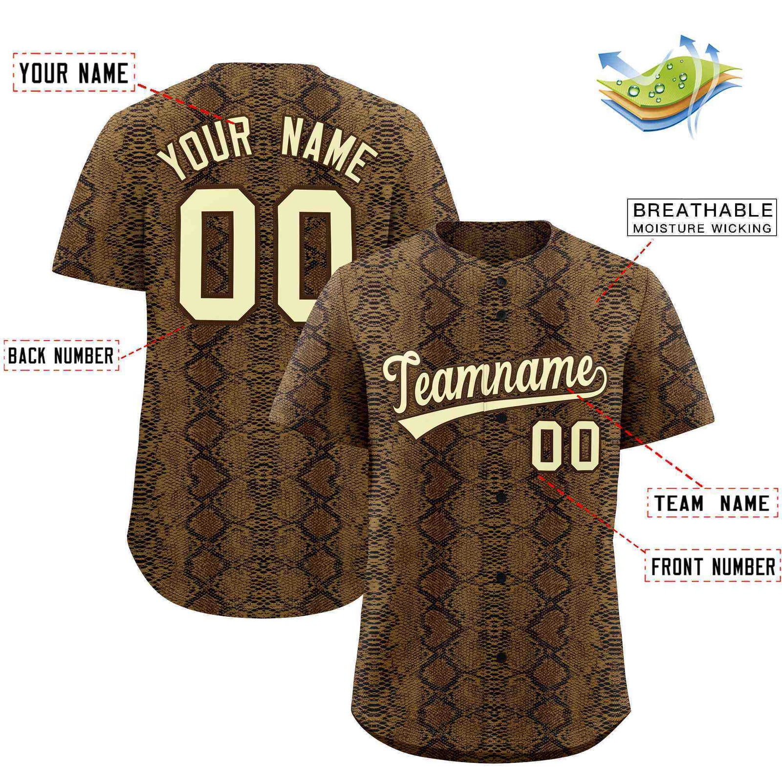 Custom Multi Color Snakeskin Pattern Authentic Baseball Jersey