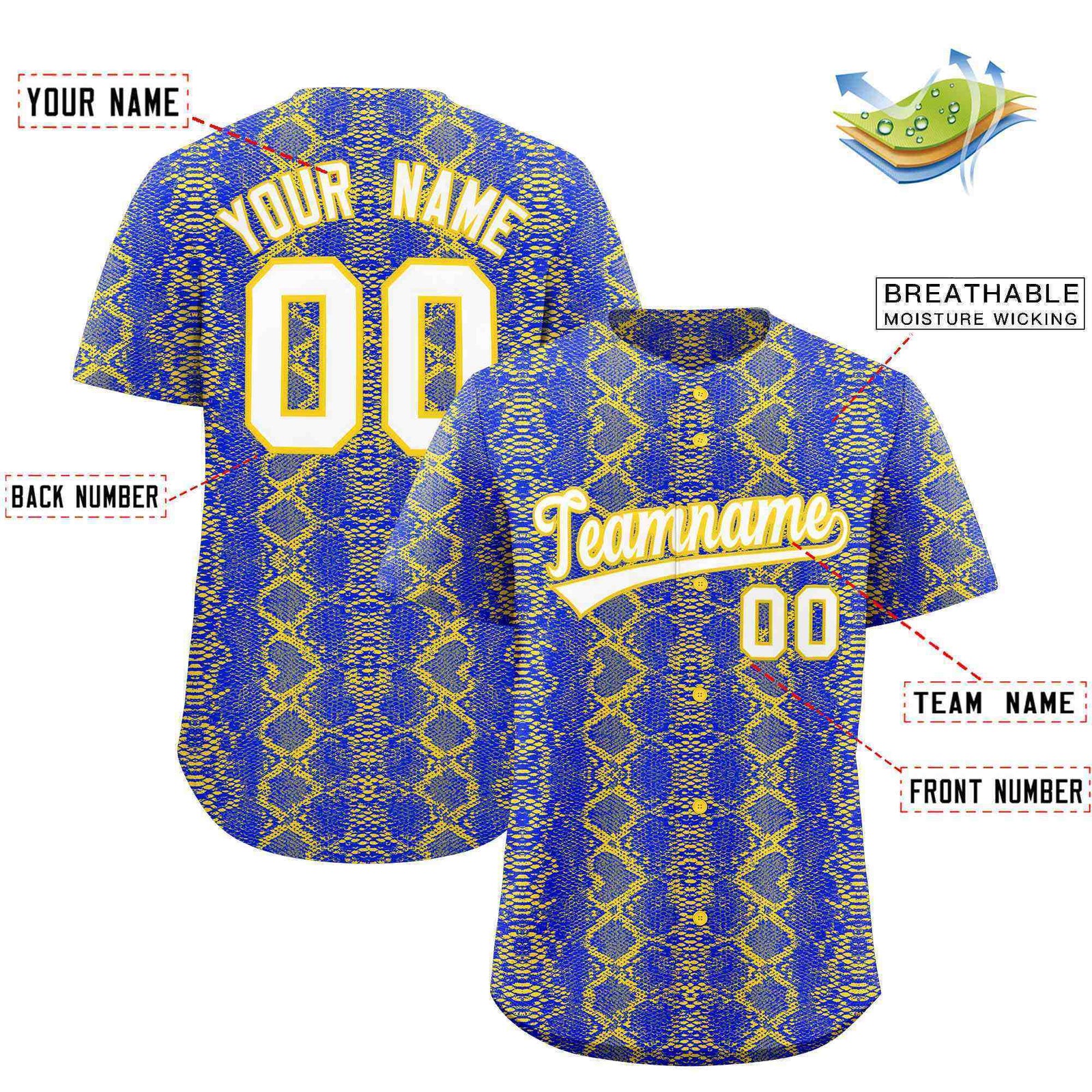 Custom Multi Color Snakeskin Pattern Authentic Baseball Jersey