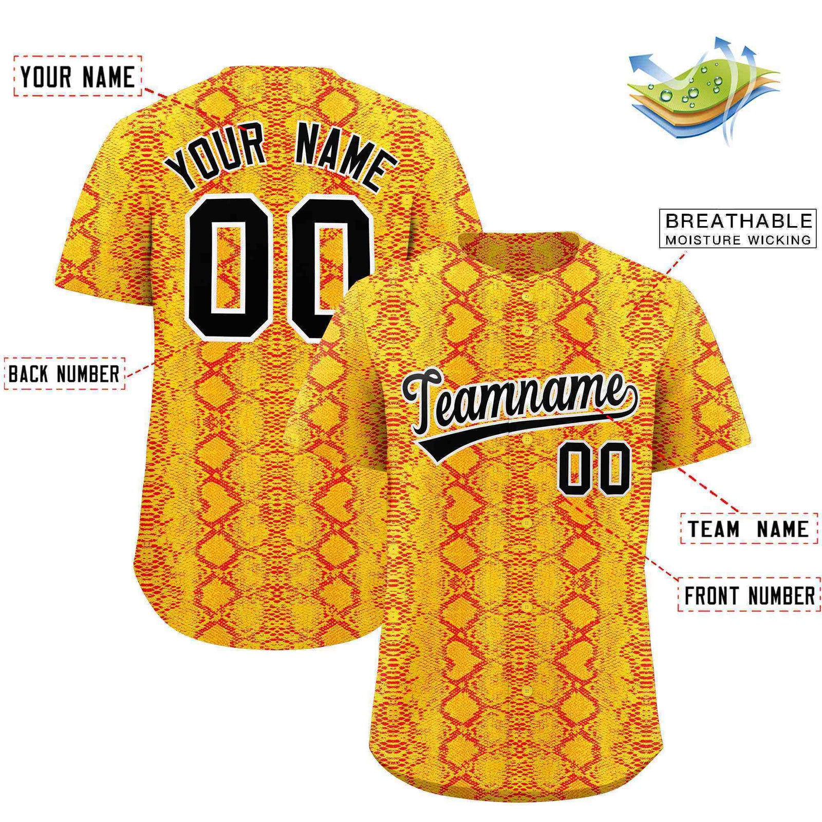 Custom Multi Color Snakeskin Pattern Authentic Baseball Jersey
