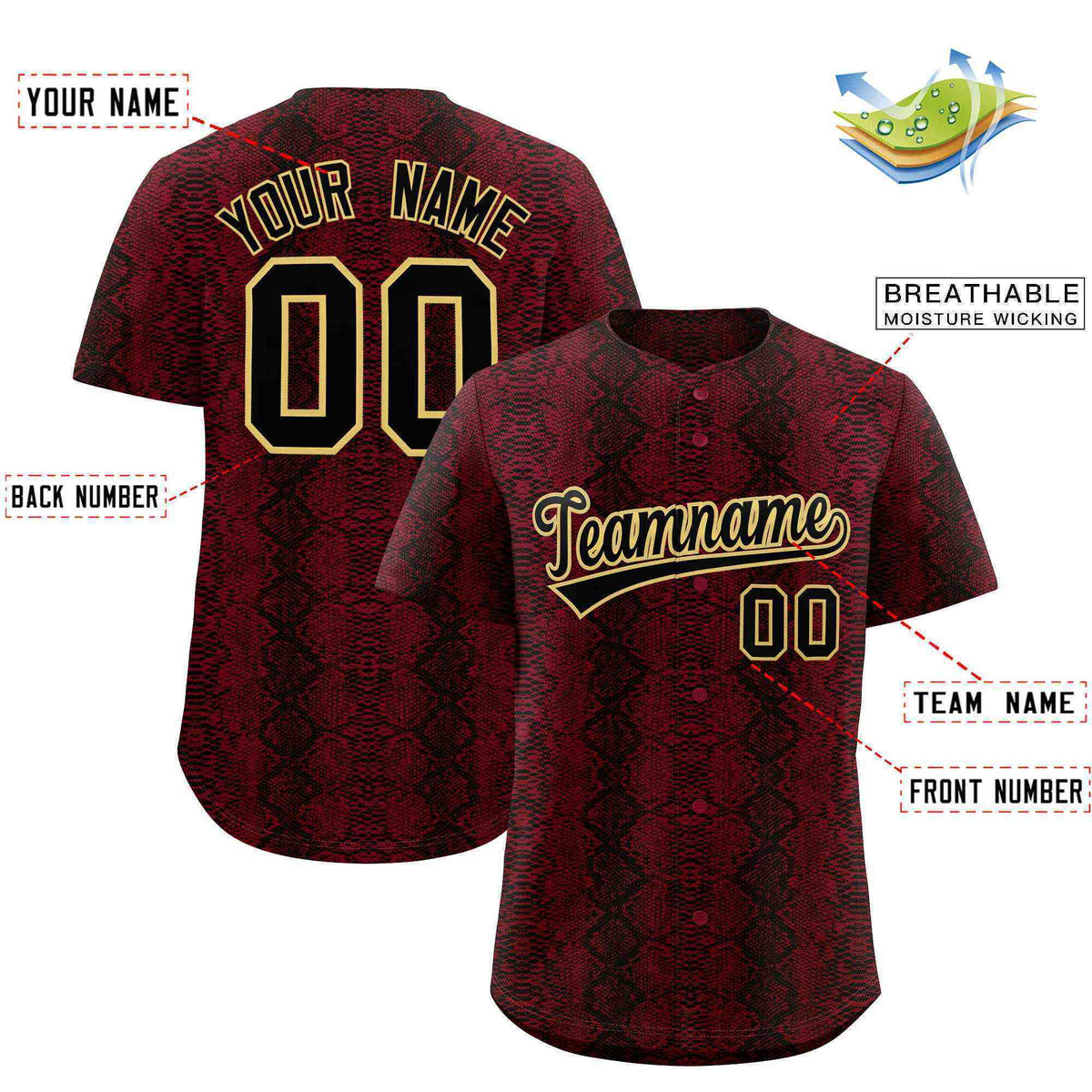 Custom Multi Color Snakeskin Pattern Authentic Baseball Jersey