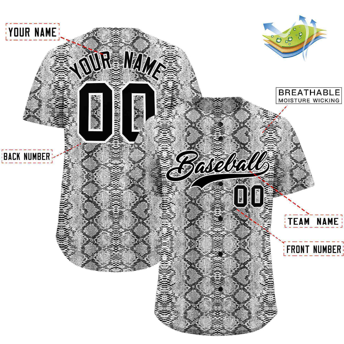 Custom Multi Color Snakeskin Pattern Authentic Baseball Jersey
