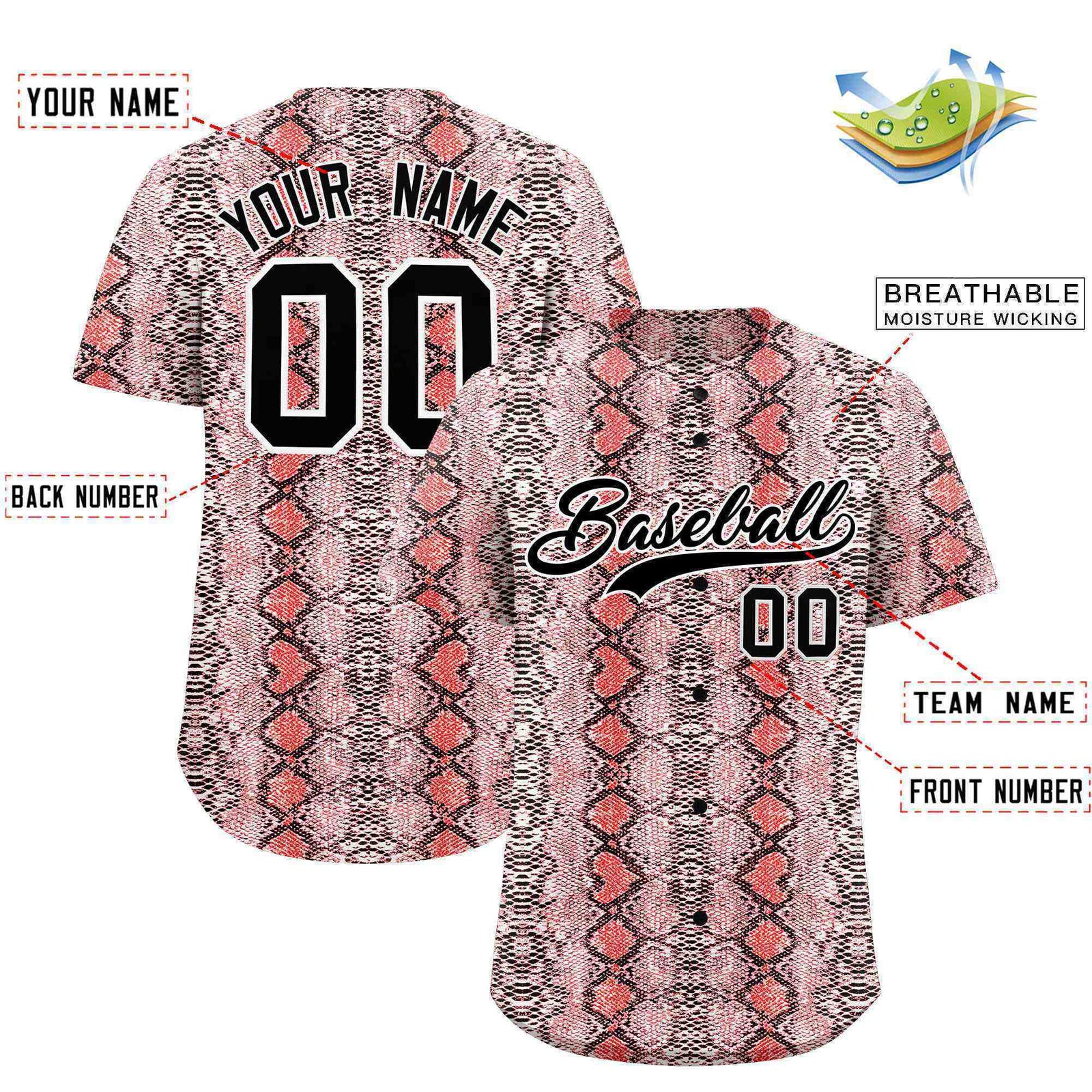 Custom Multi Color Snakeskin Pattern Authentic Baseball Jersey