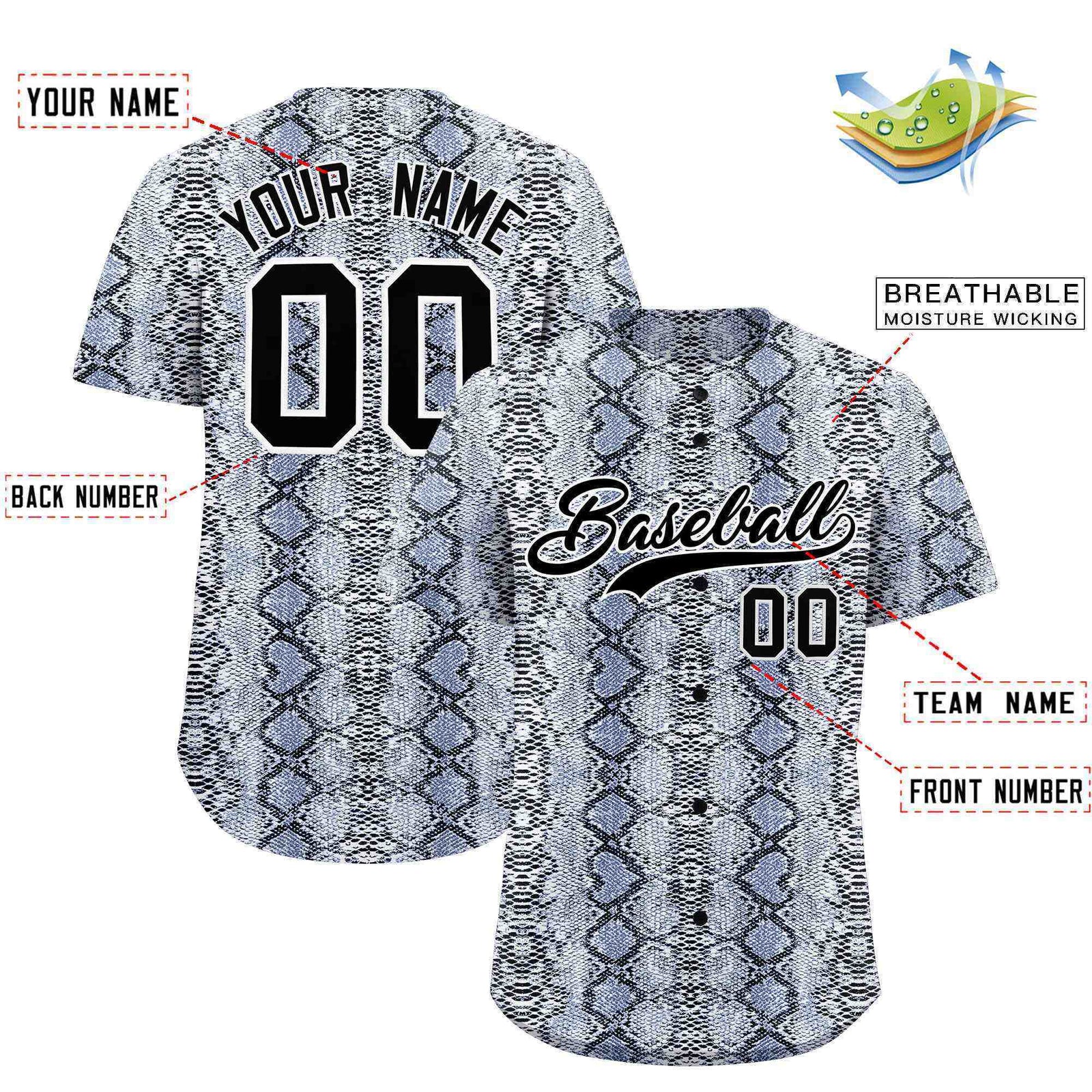 Custom Multi Color Snakeskin Pattern Authentic Baseball Jersey