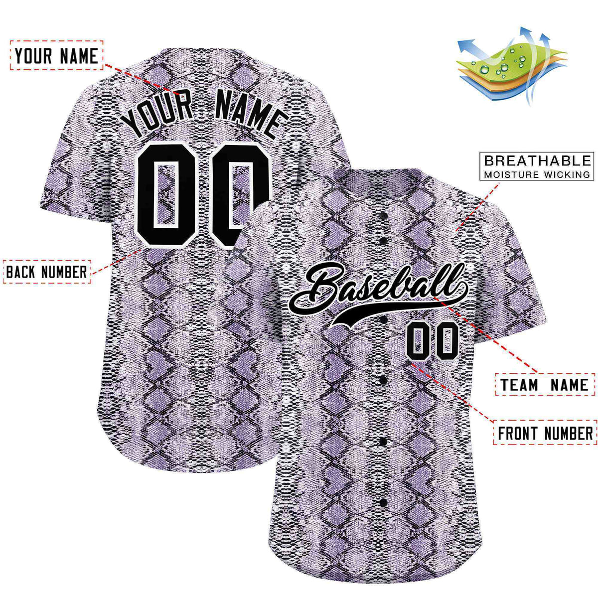 Custom Multi Color Snakeskin Pattern Authentic Baseball Jersey
