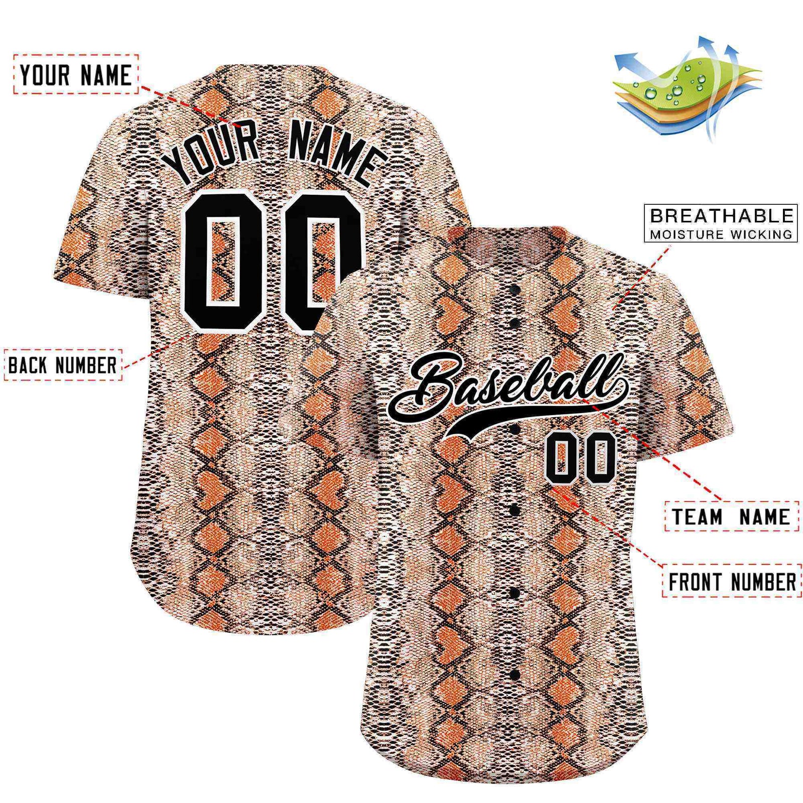 Custom Multi Color Snakeskin Pattern Authentic Baseball Jersey