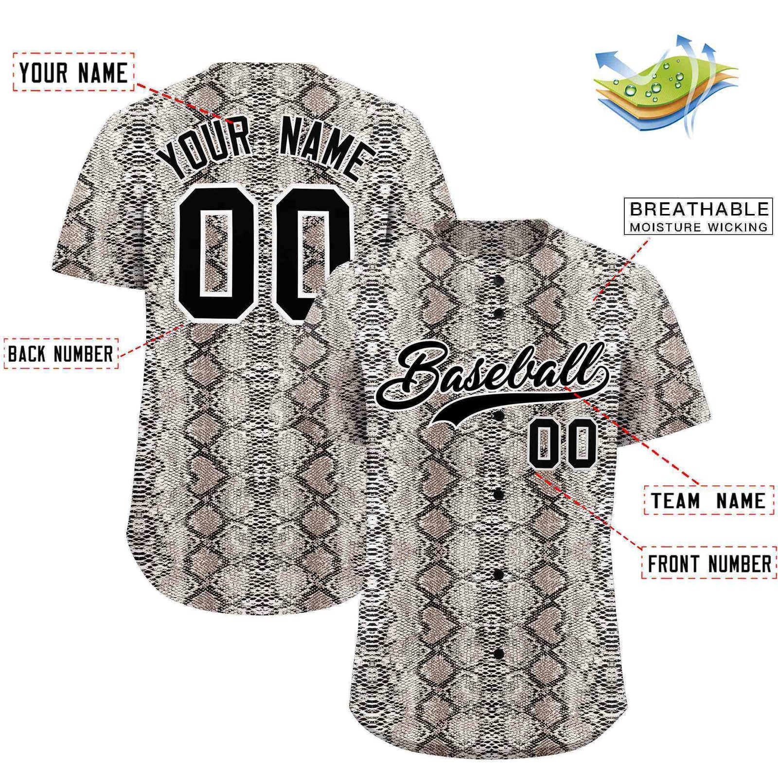 Custom Multi Color Snakeskin Pattern Authentic Baseball Jersey