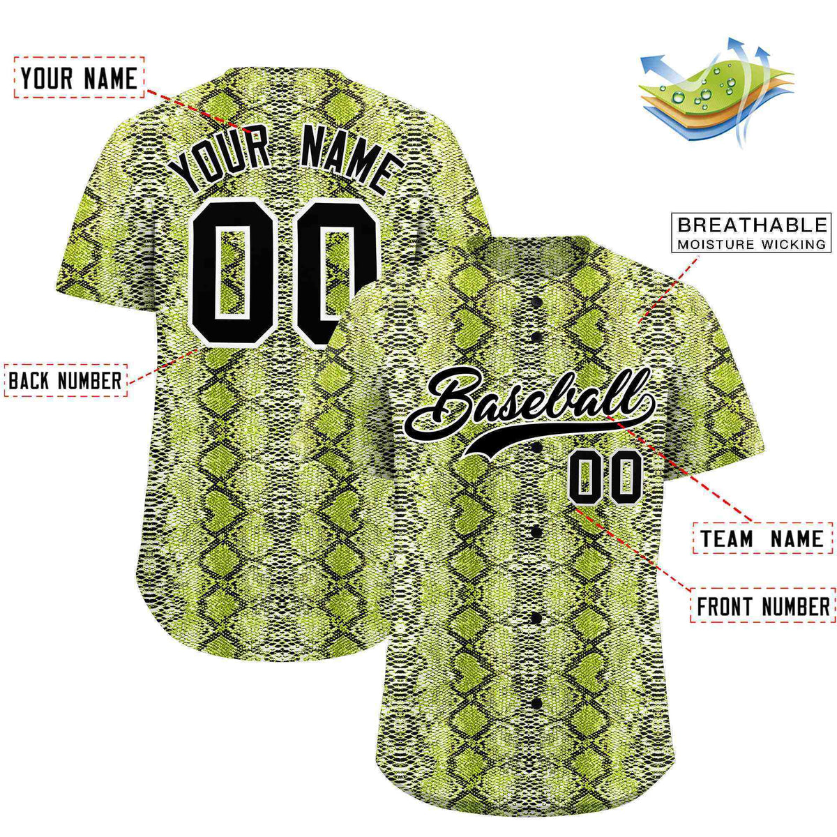 Custom Multi Color Snakeskin Pattern Authentic Baseball Jersey