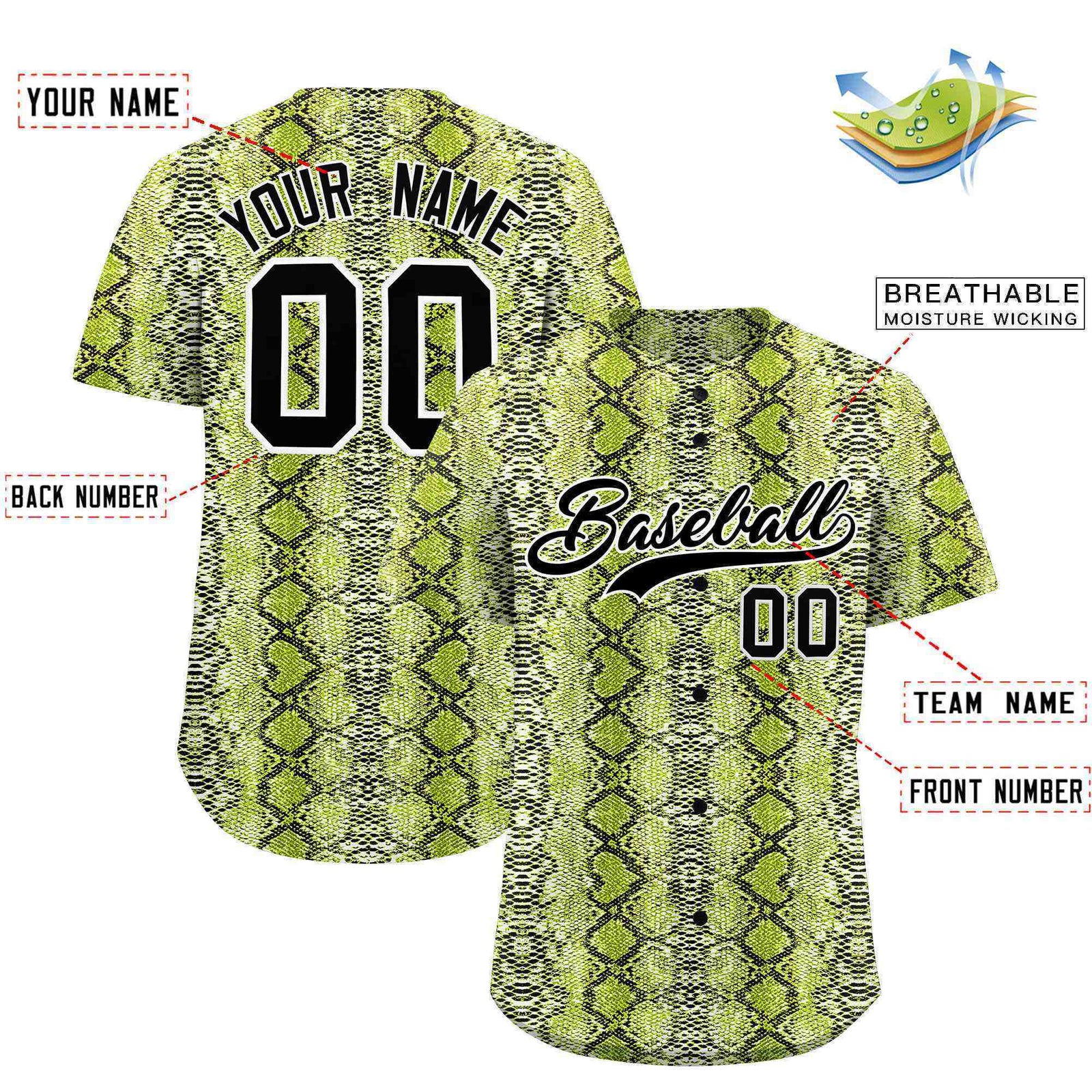 Custom Multi Color Snakeskin Pattern Authentic Baseball Jersey