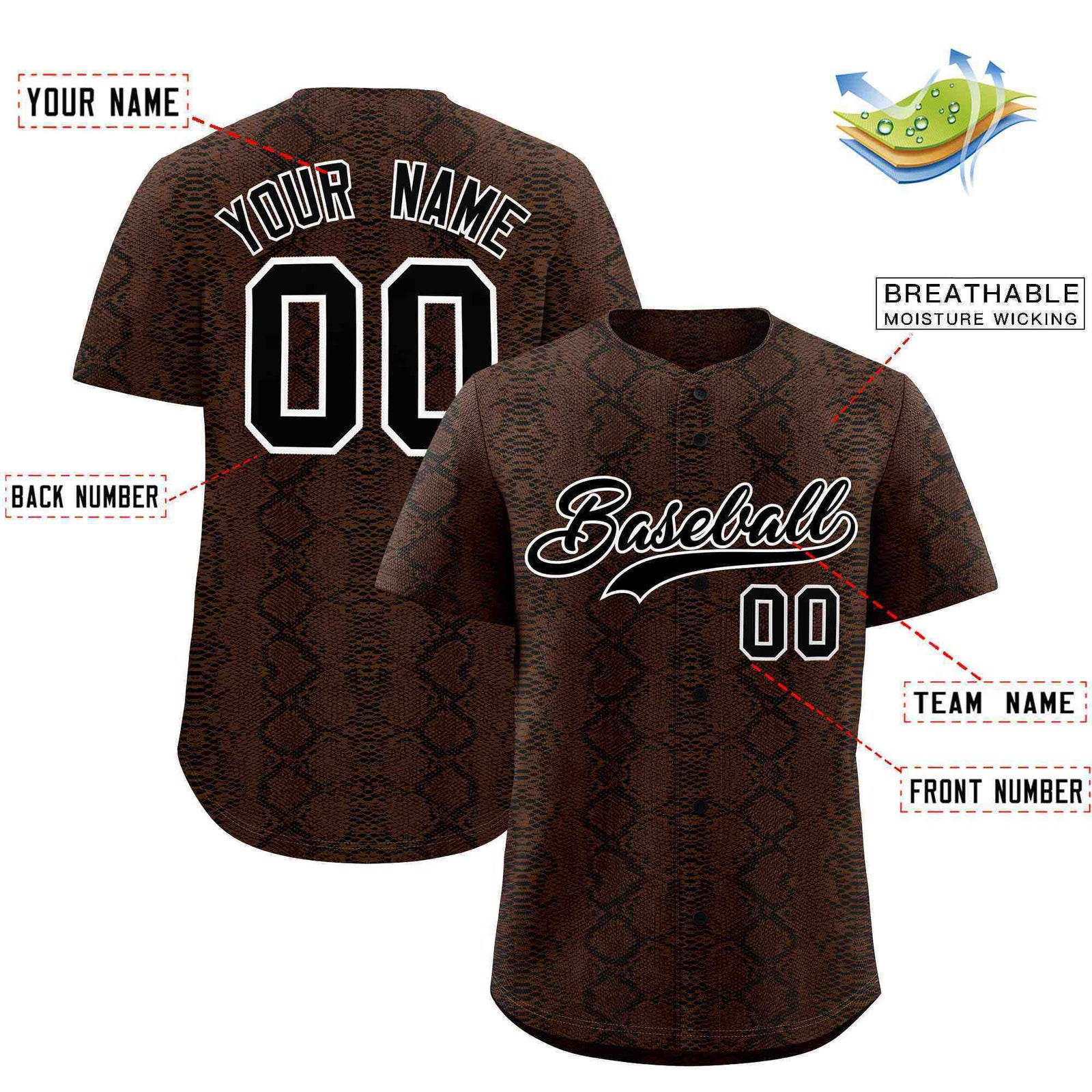 Custom Multi Color Snakeskin Pattern Authentic Baseball Jersey