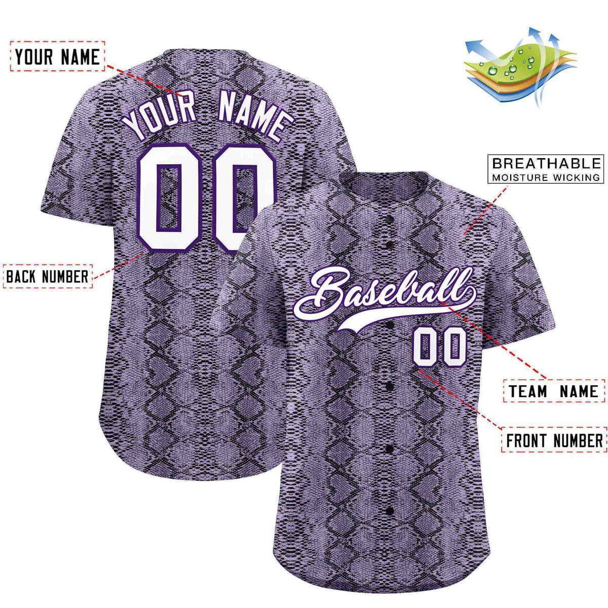 Custom Multi Color Snakeskin Pattern Authentic Baseball Jersey