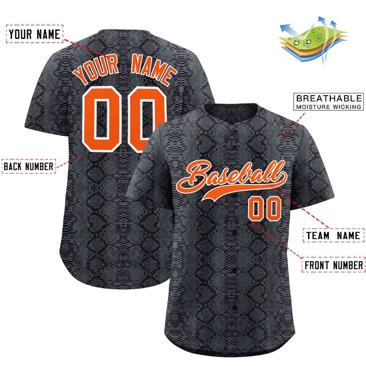 Custom Multi Color Snakeskin Pattern Authentic Baseball Jersey