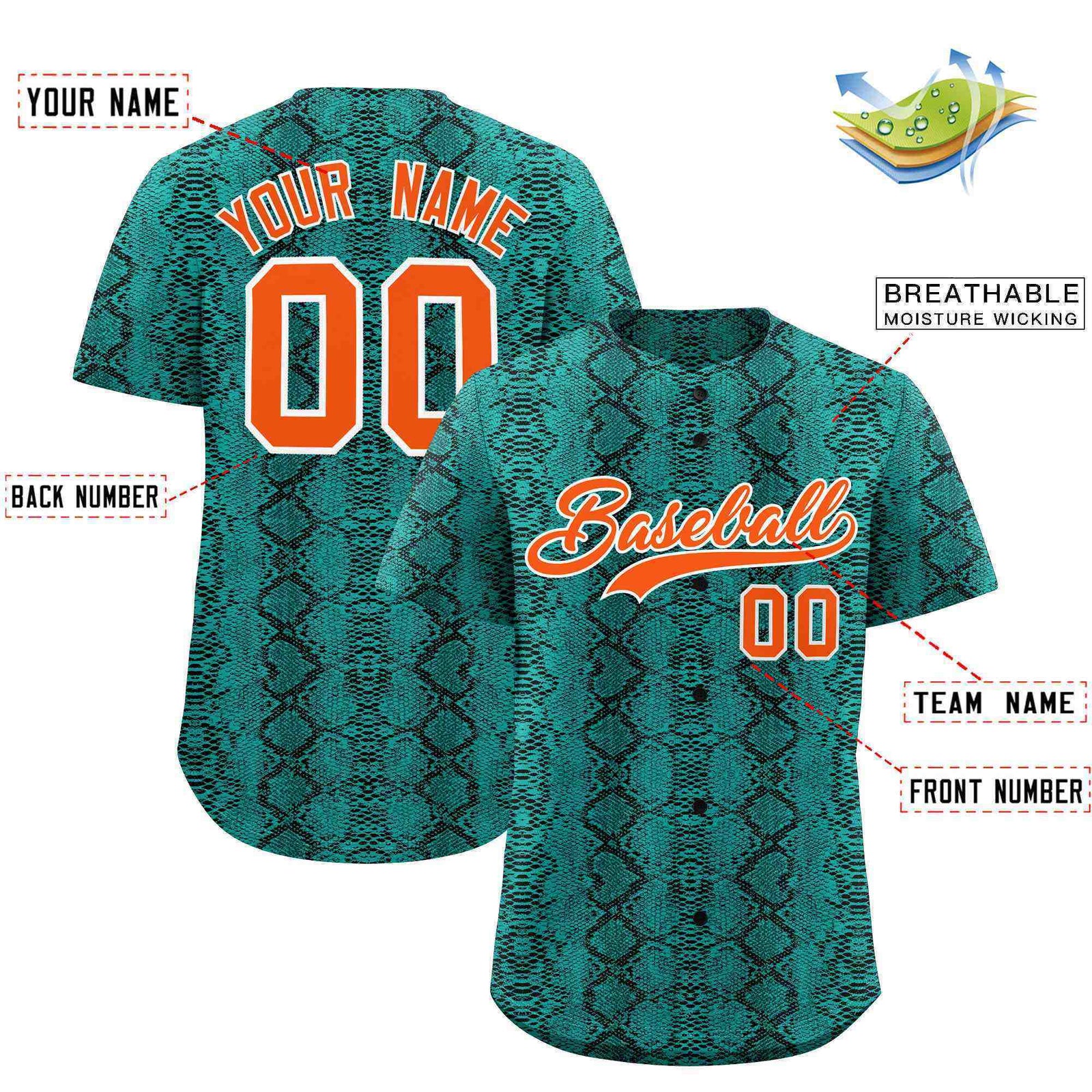 Custom Multi Color Snakeskin Pattern Authentic Baseball Jersey