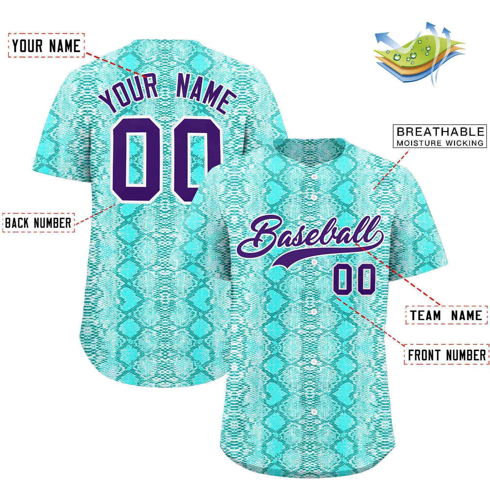 Custom Multi Color Snakeskin Pattern Authentic Baseball Jersey