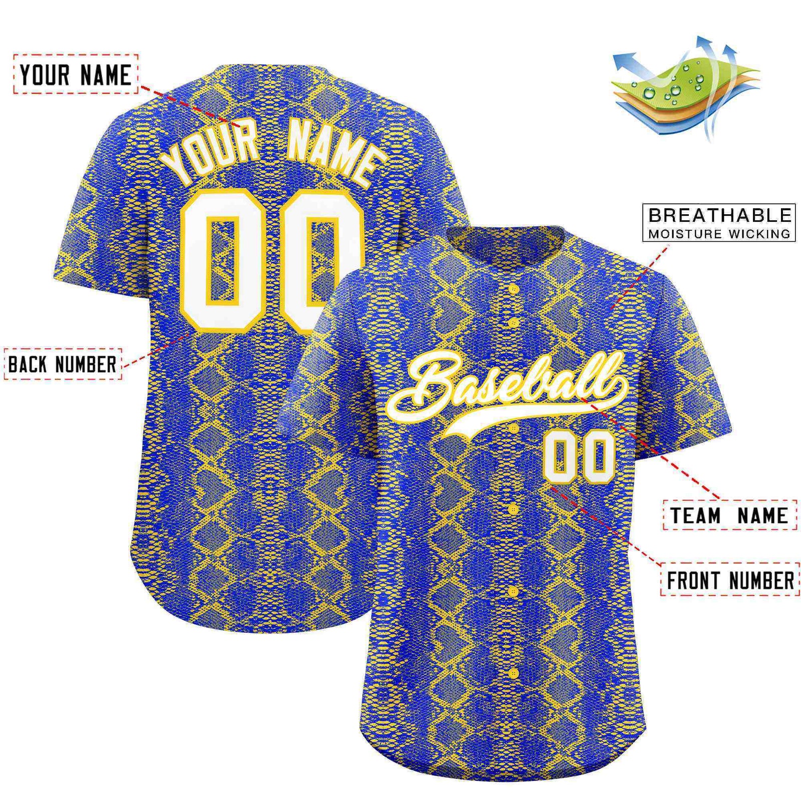Custom Multi Color Snakeskin Pattern Authentic Baseball Jersey