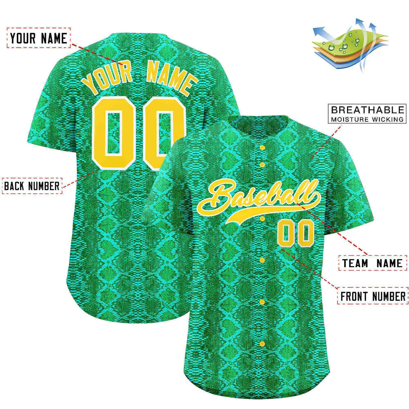 Custom Multi Color Snakeskin Pattern Authentic Baseball Jersey